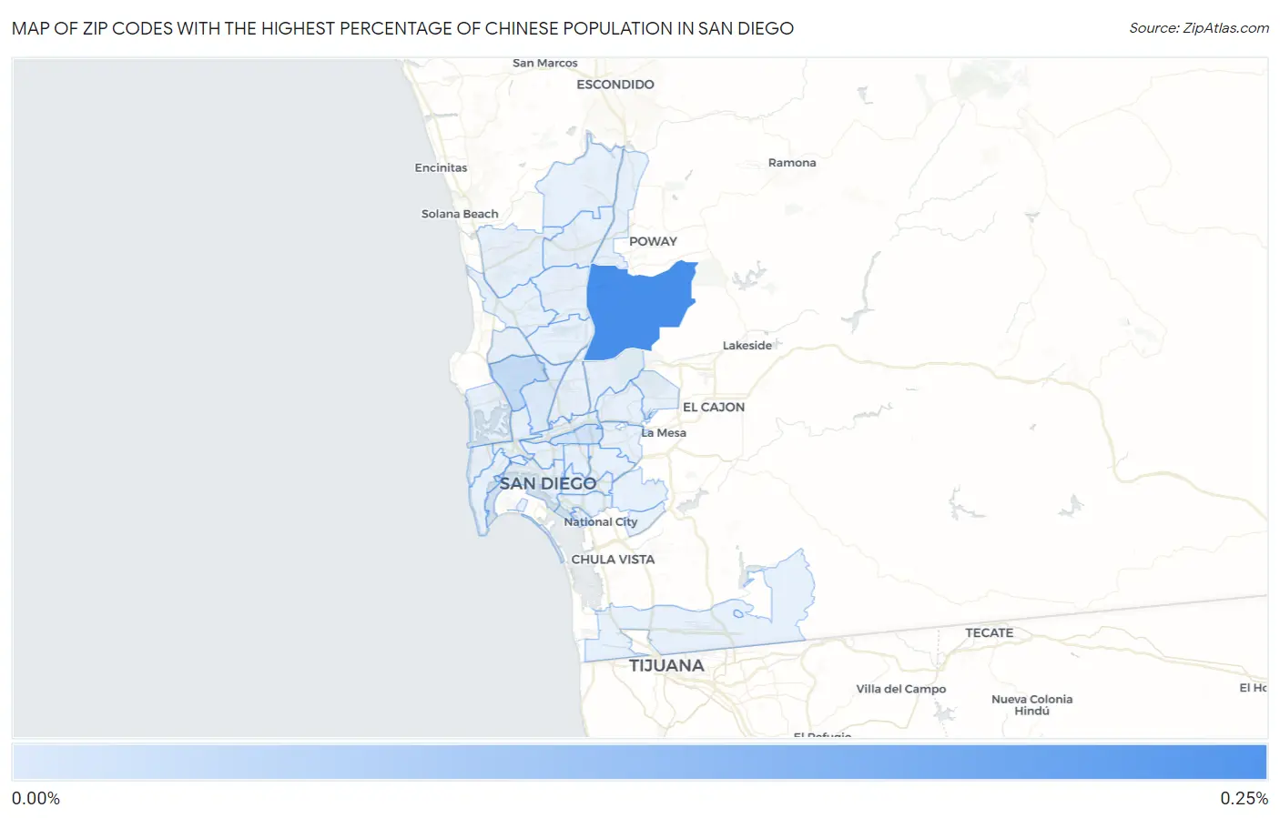 Zip Codes with the Highest Percentage of Chinese Population in San Diego Map