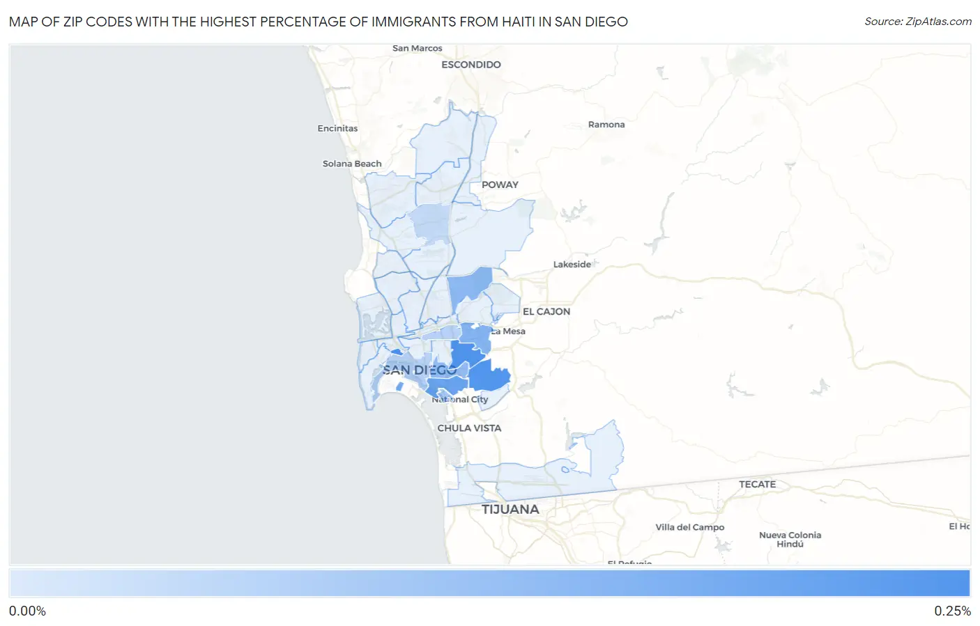 Zip Codes with the Highest Percentage of Immigrants from Haiti in San Diego Map