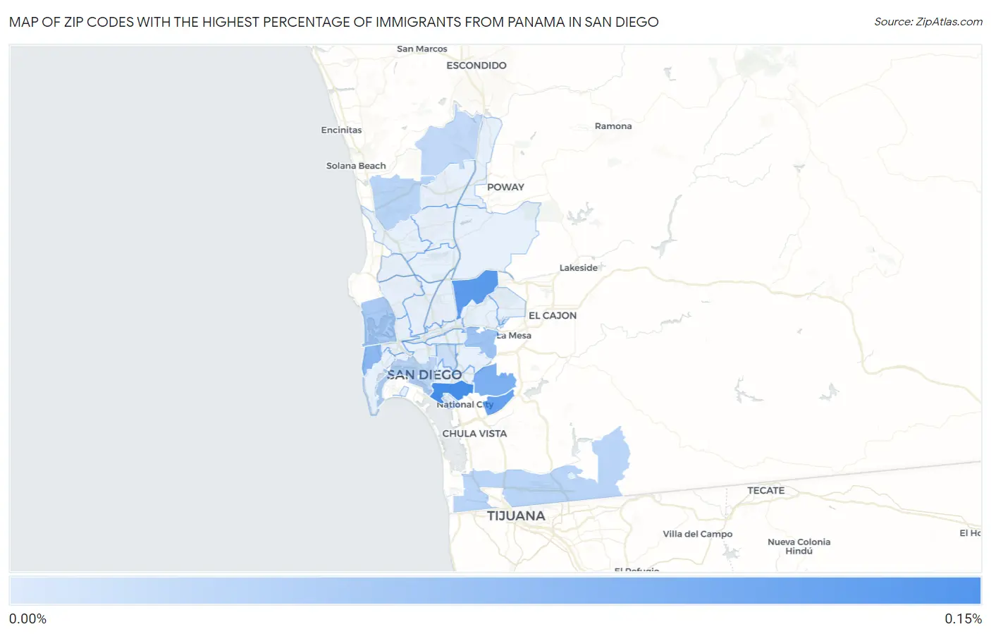 Zip Codes with the Highest Percentage of Immigrants from Panama in San Diego Map