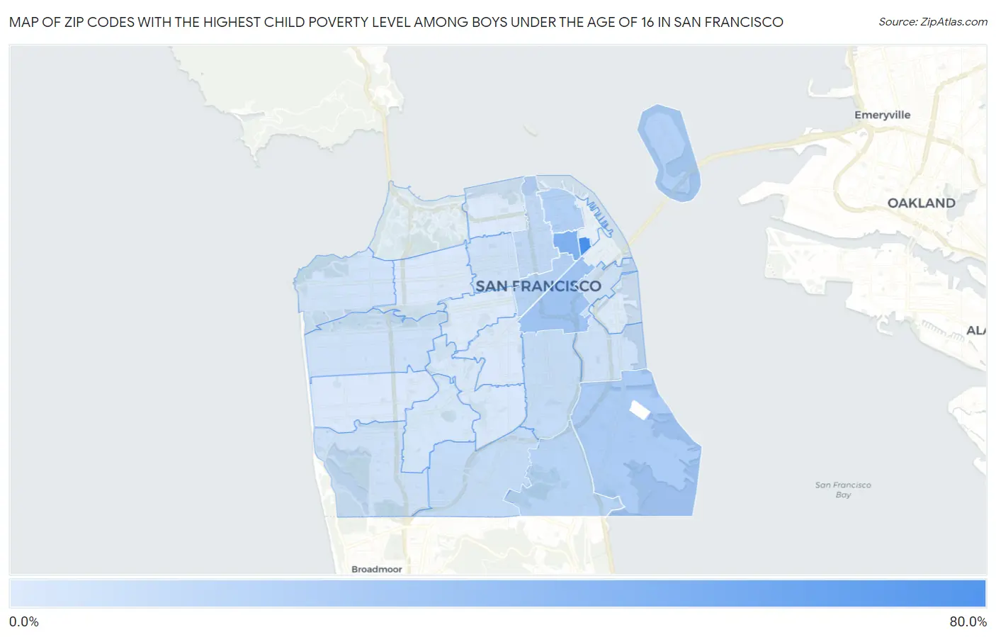 Zip Codes with the Highest Child Poverty Level Among Boys Under the Age of 16 in San Francisco Map