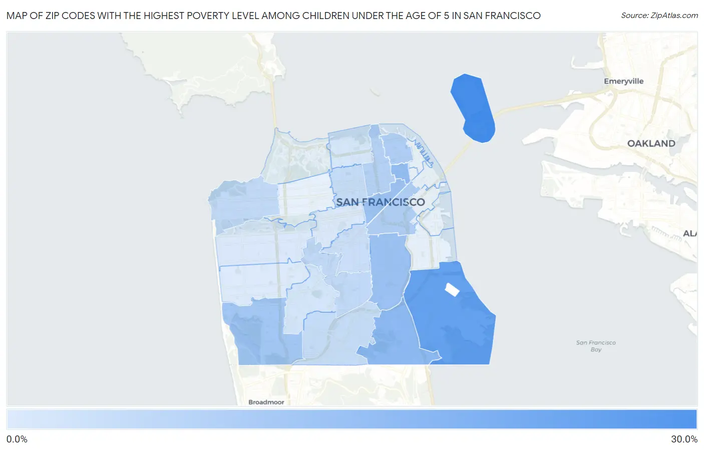Zip Codes with the Highest Poverty Level Among Children Under the Age of 5 in San Francisco Map