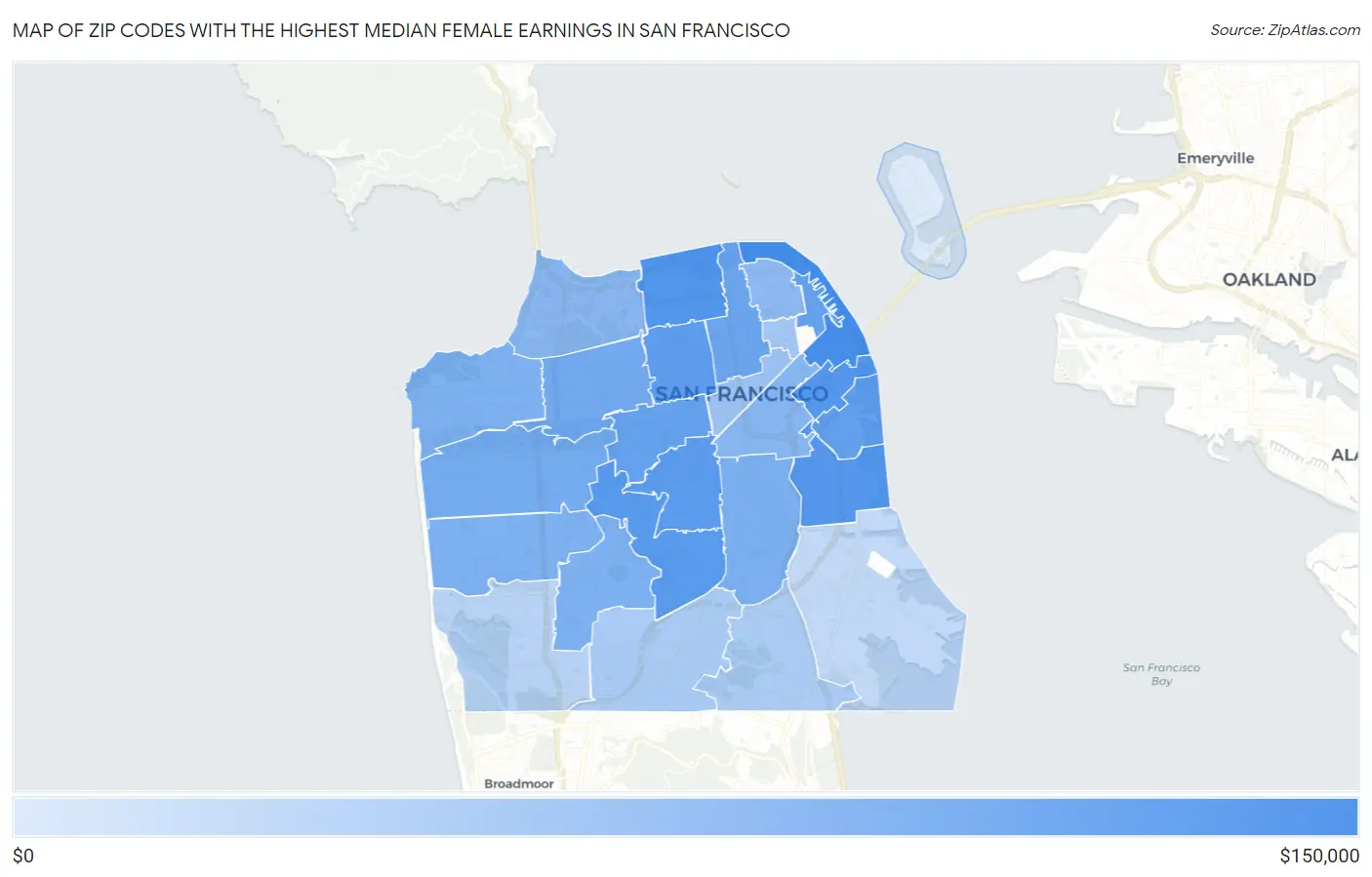 Zip Codes with the Highest Median Female Earnings in San Francisco Map