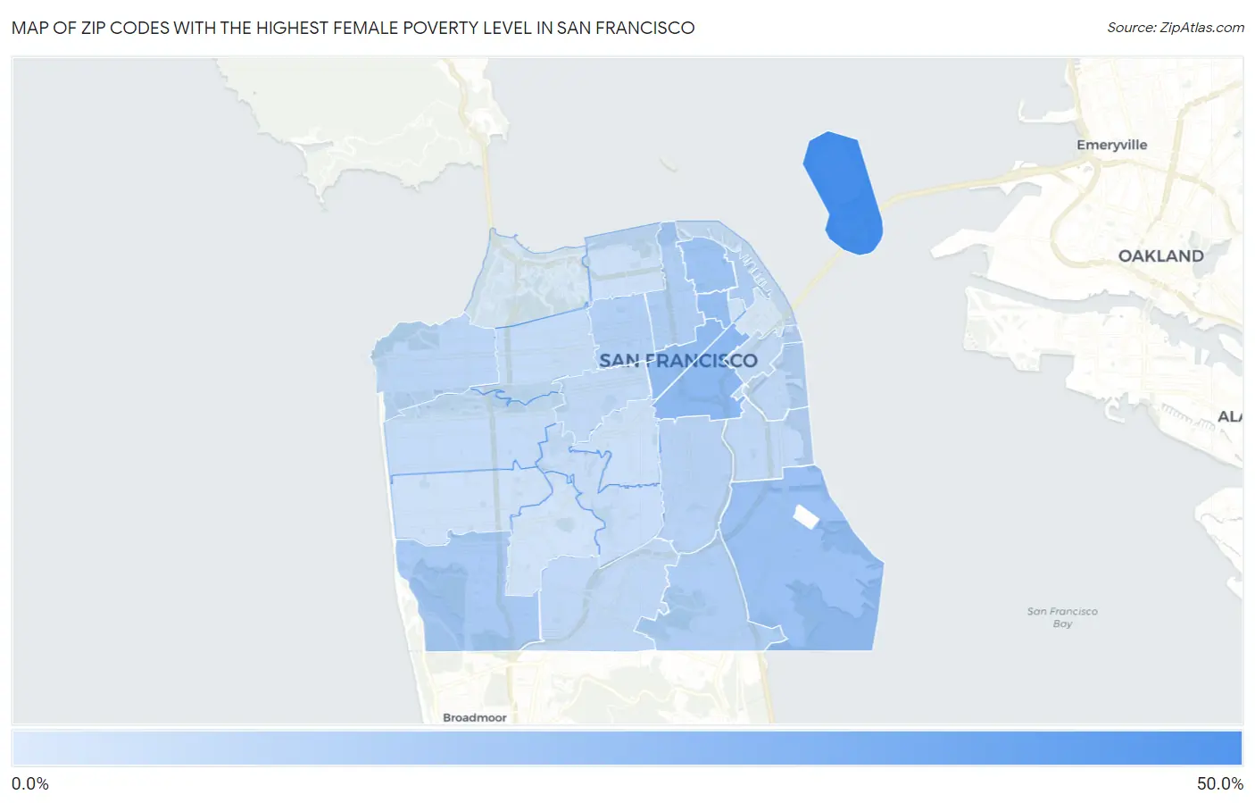 Zip Codes with the Highest Female Poverty Level in San Francisco Map