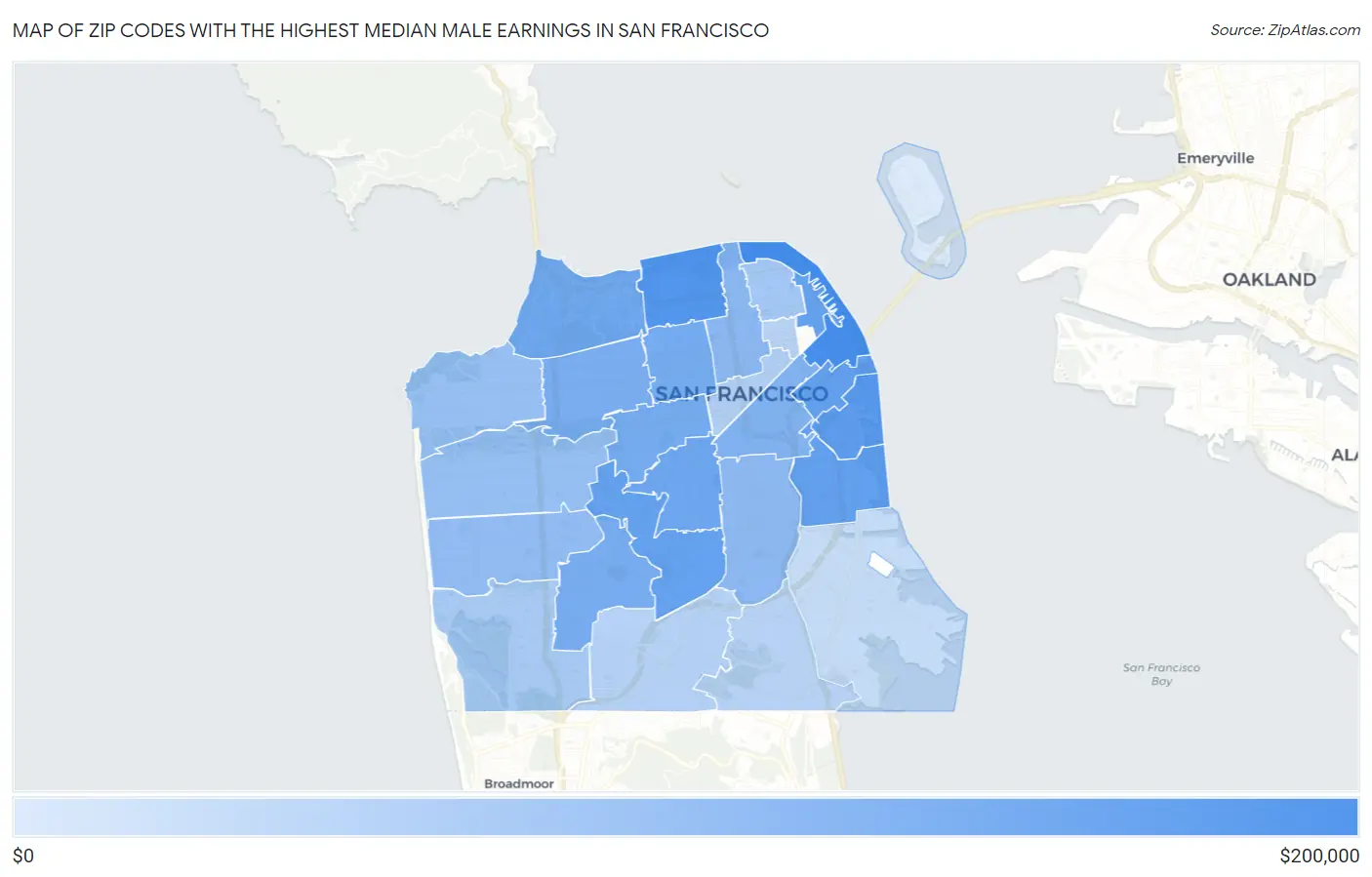 Zip Codes with the Highest Median Male Earnings in San Francisco Map