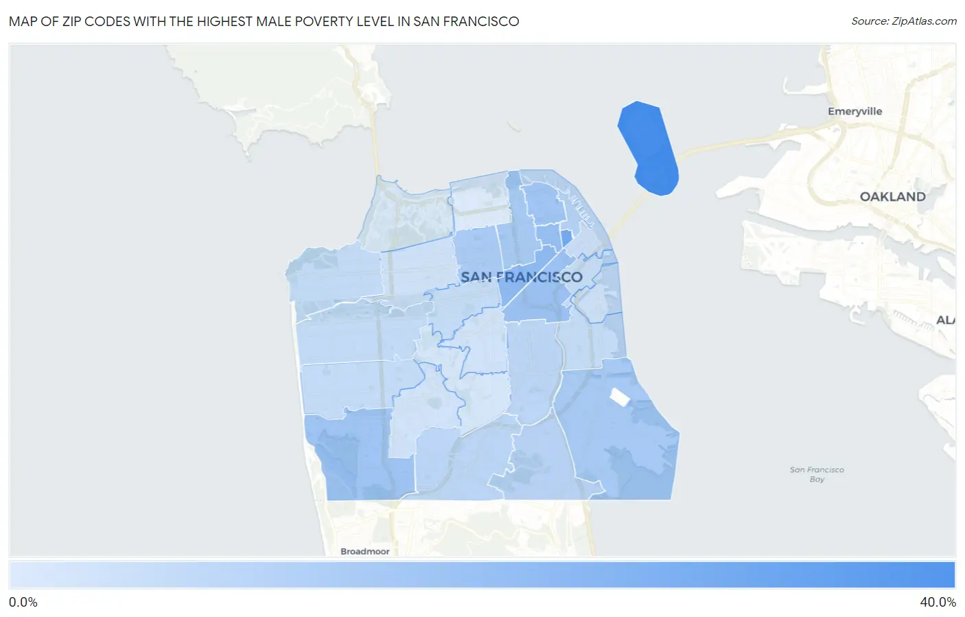 Zip Codes with the Highest Male Poverty Level in San Francisco Map