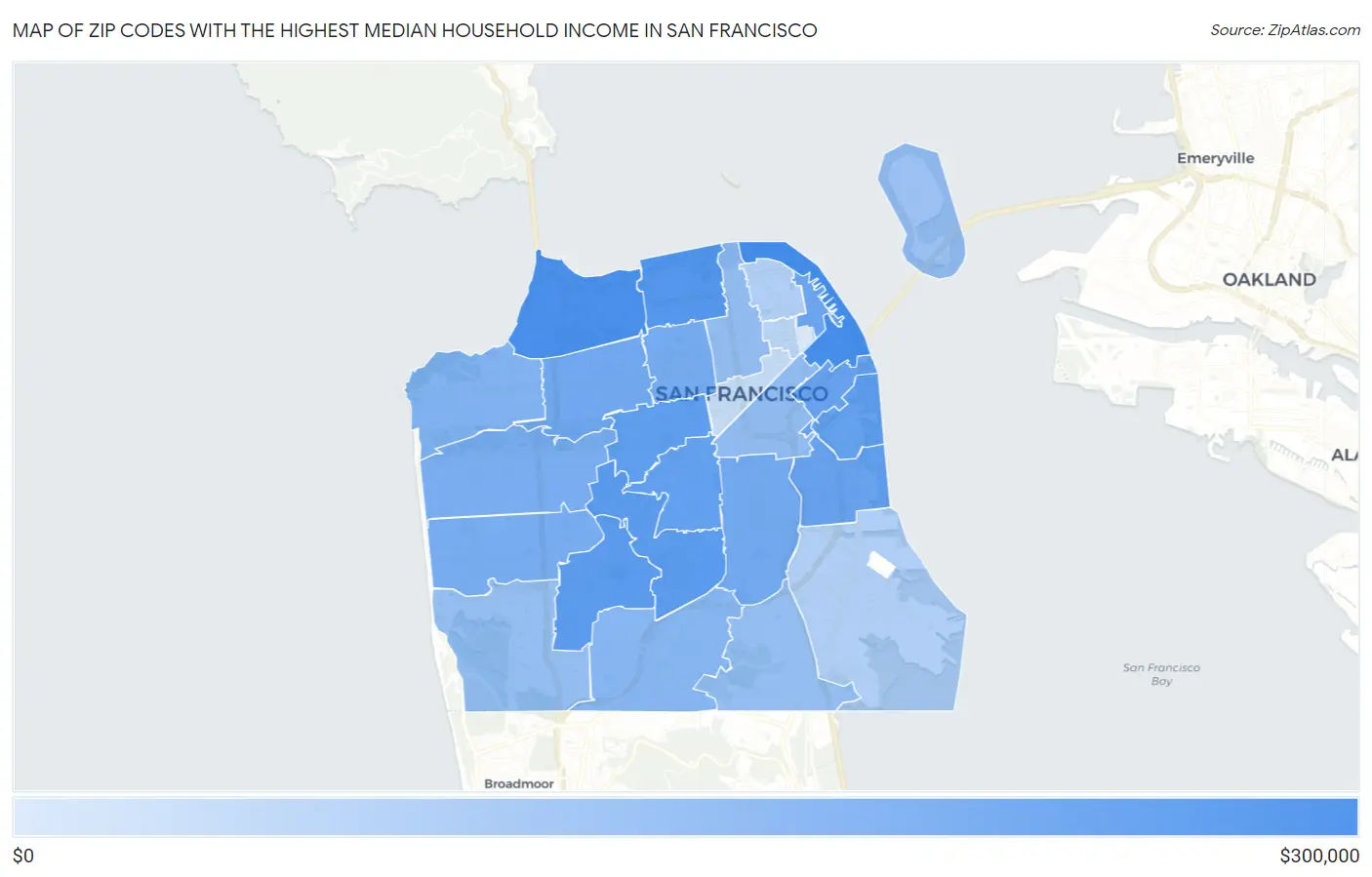 Zip Codes with the Highest Median Household Income in San Francisco Map