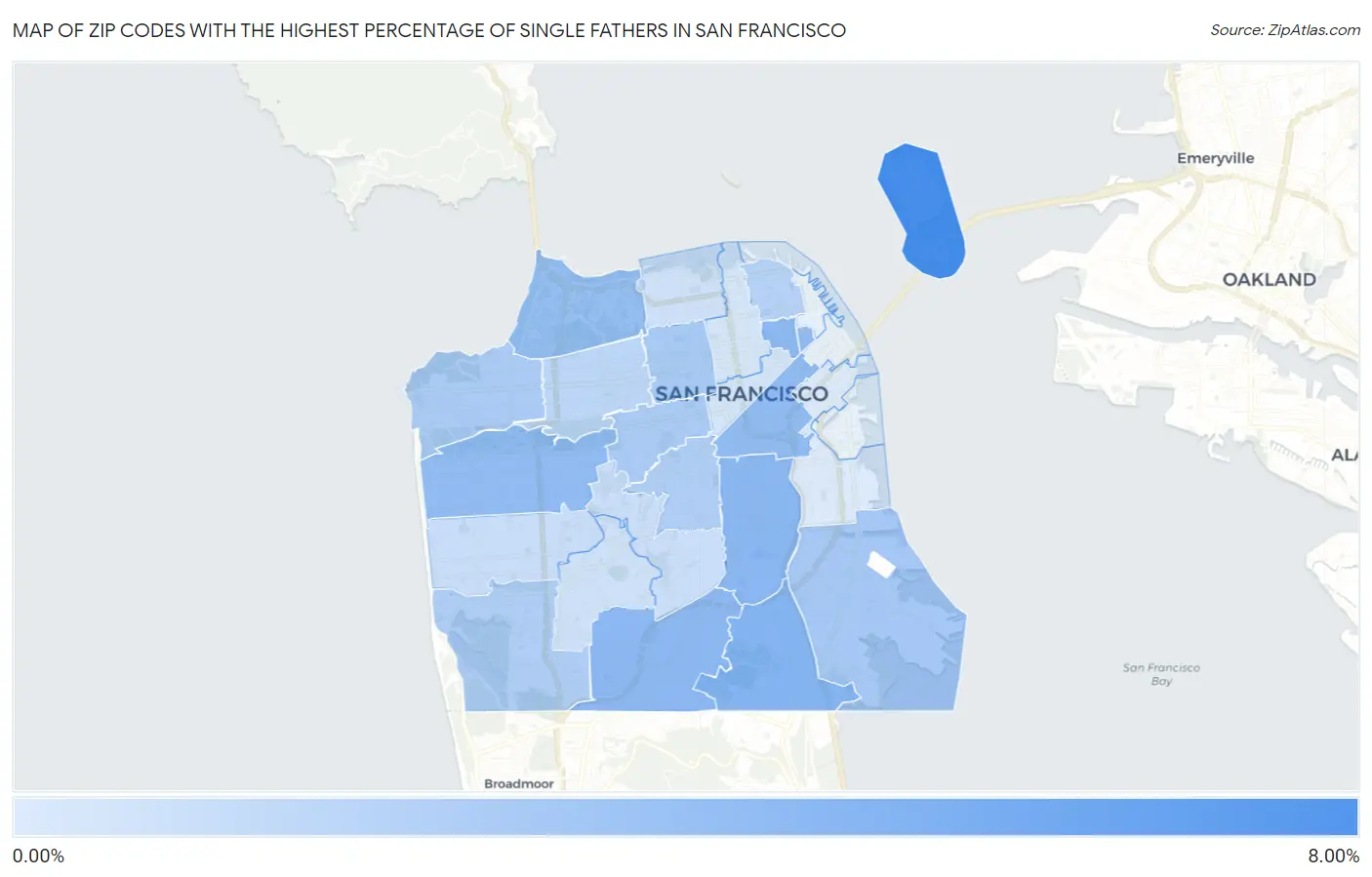 Zip Codes with the Highest Percentage of Single Fathers in San Francisco Map