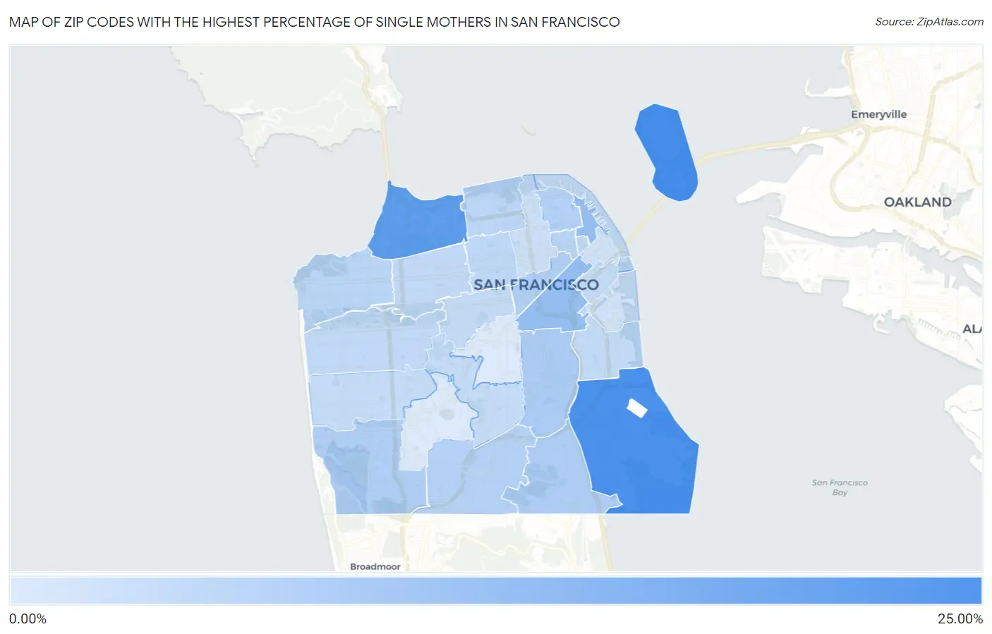 Zip Codes with the Highest Percentage of Single Mothers in San Francisco Map