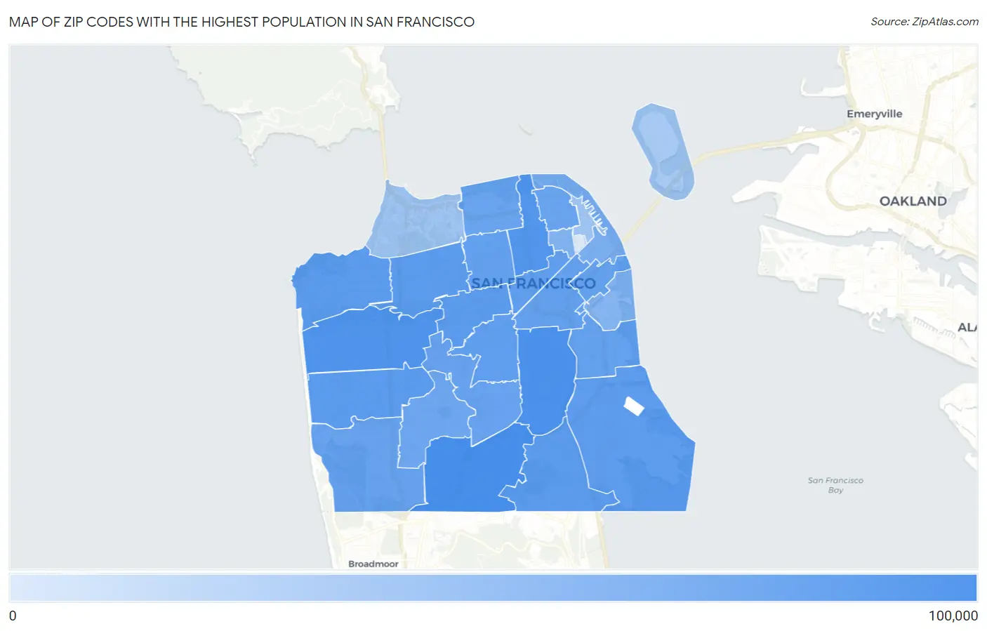 Zip Codes with the Highest Population in San Francisco Map