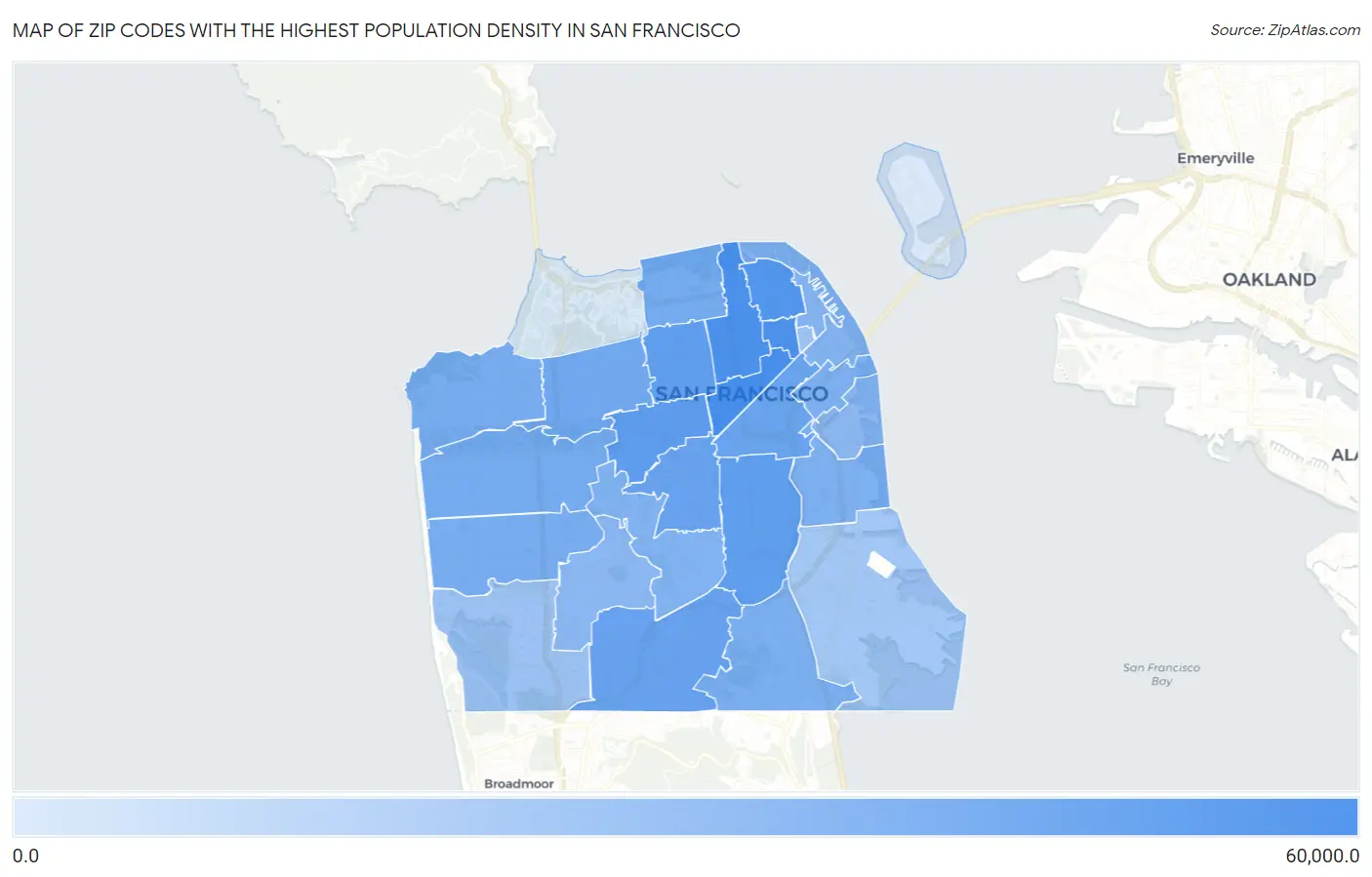 Zip Codes with the Highest Population Density in San Francisco Map