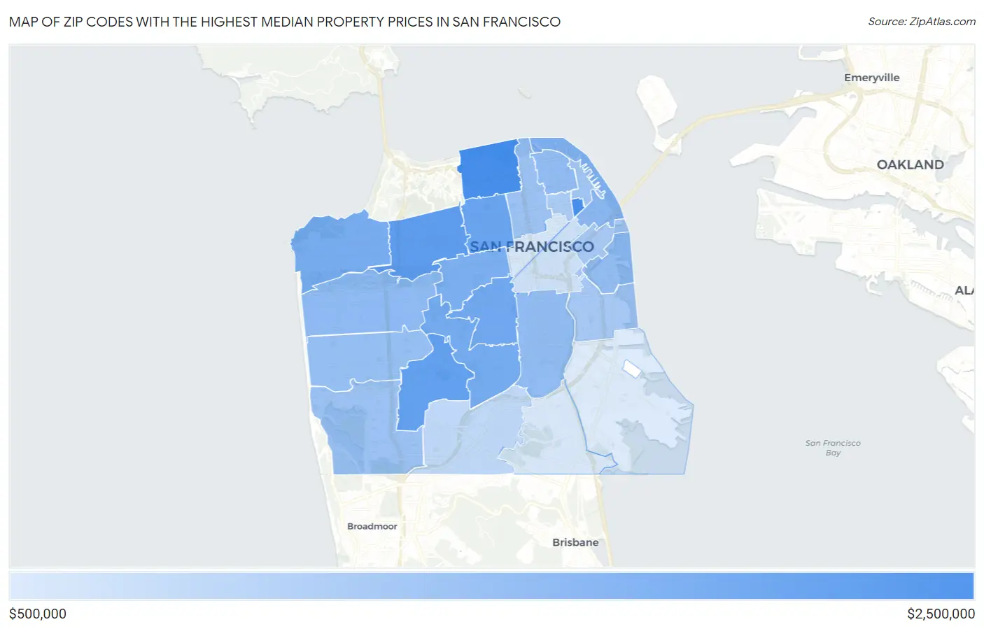 Zip Codes with the Highest Median Property Prices in San Francisco Map