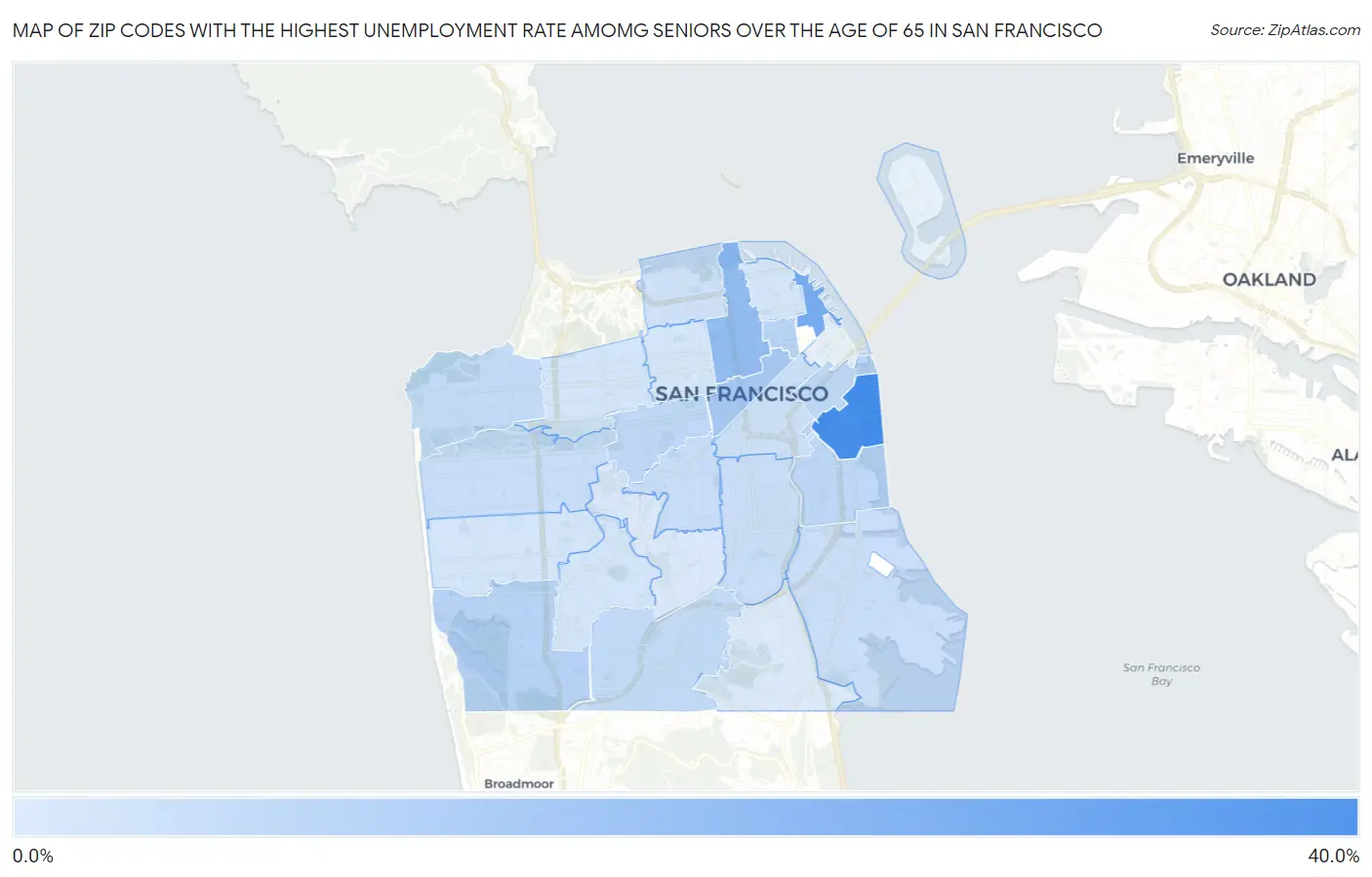 Zip Codes with the Highest Unemployment Rate Amomg Seniors Over the Age of 65 in San Francisco Map