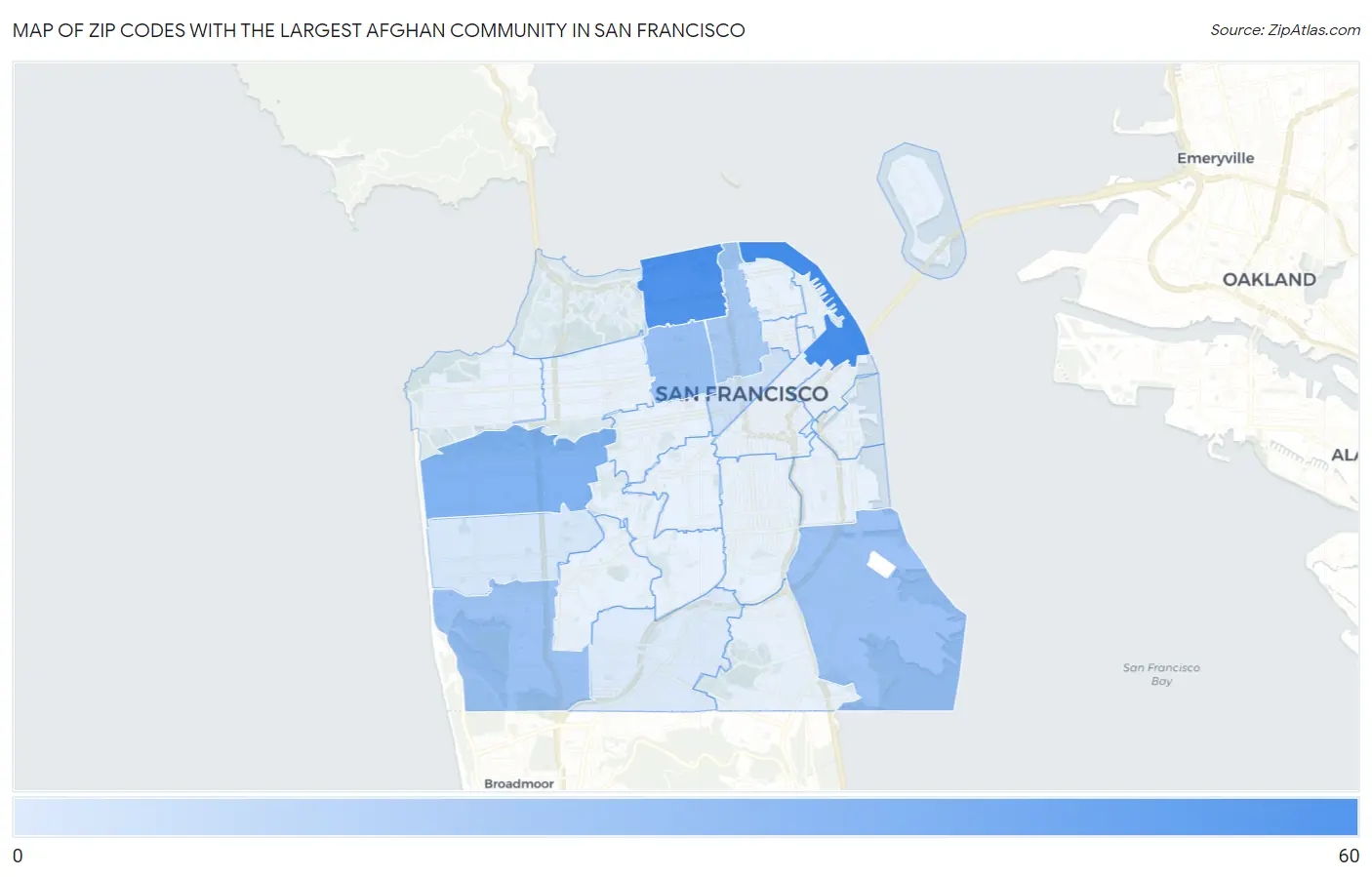 Zip Codes with the Largest Afghan Community in San Francisco Map
