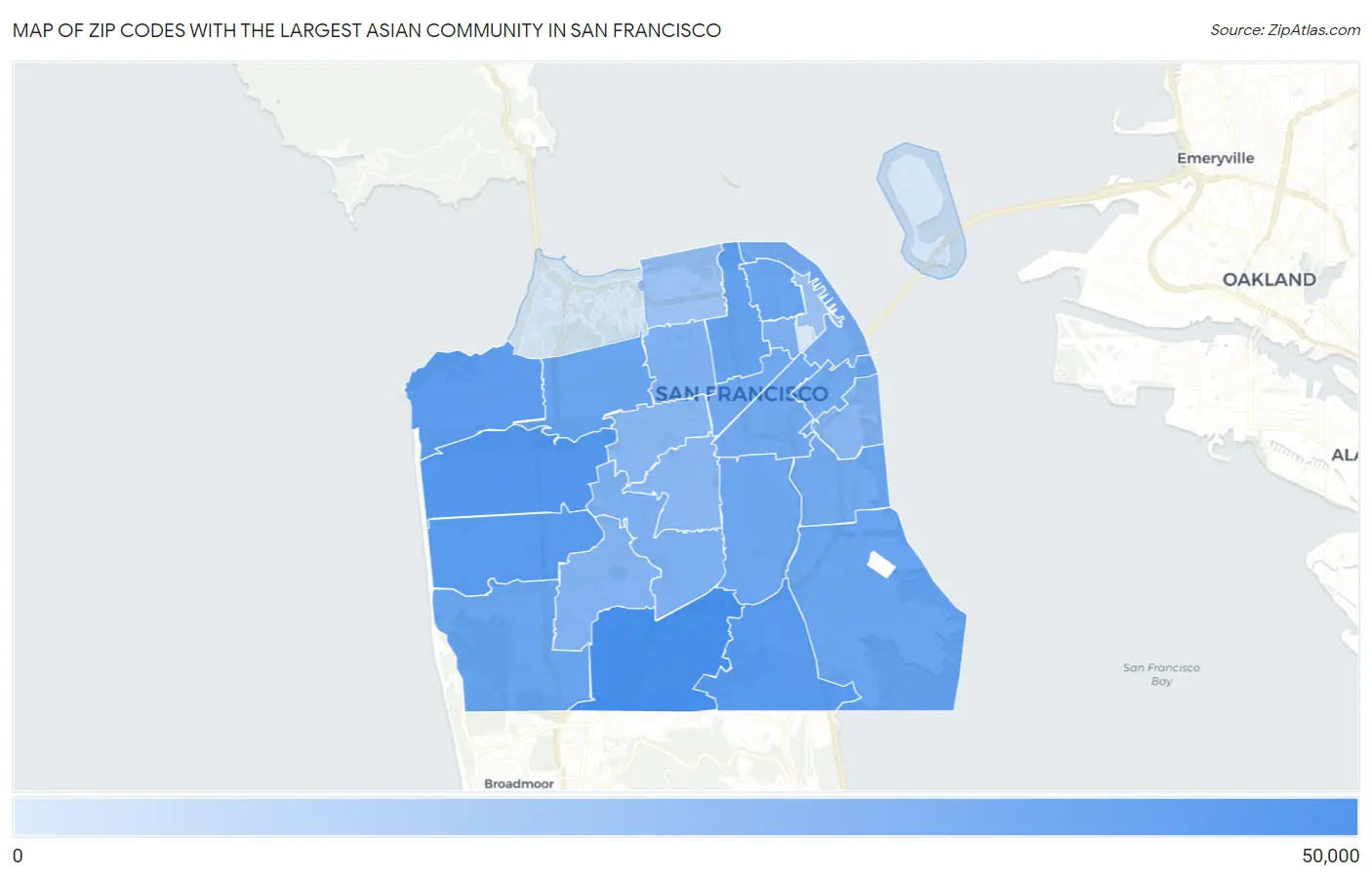 Zip Codes with the Largest Asian Community in San Francisco Map