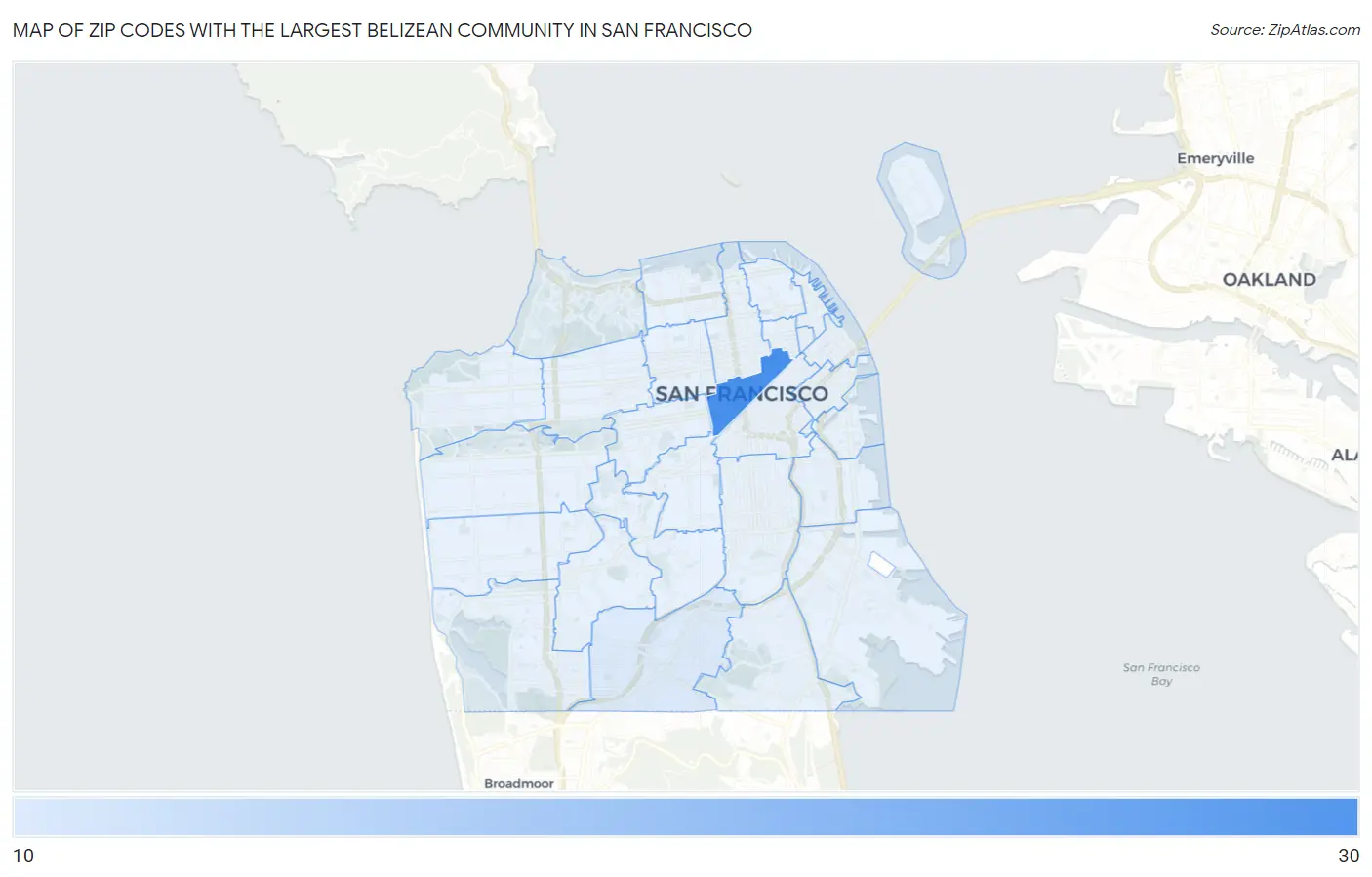 Zip Codes with the Largest Belizean Community in San Francisco Map
