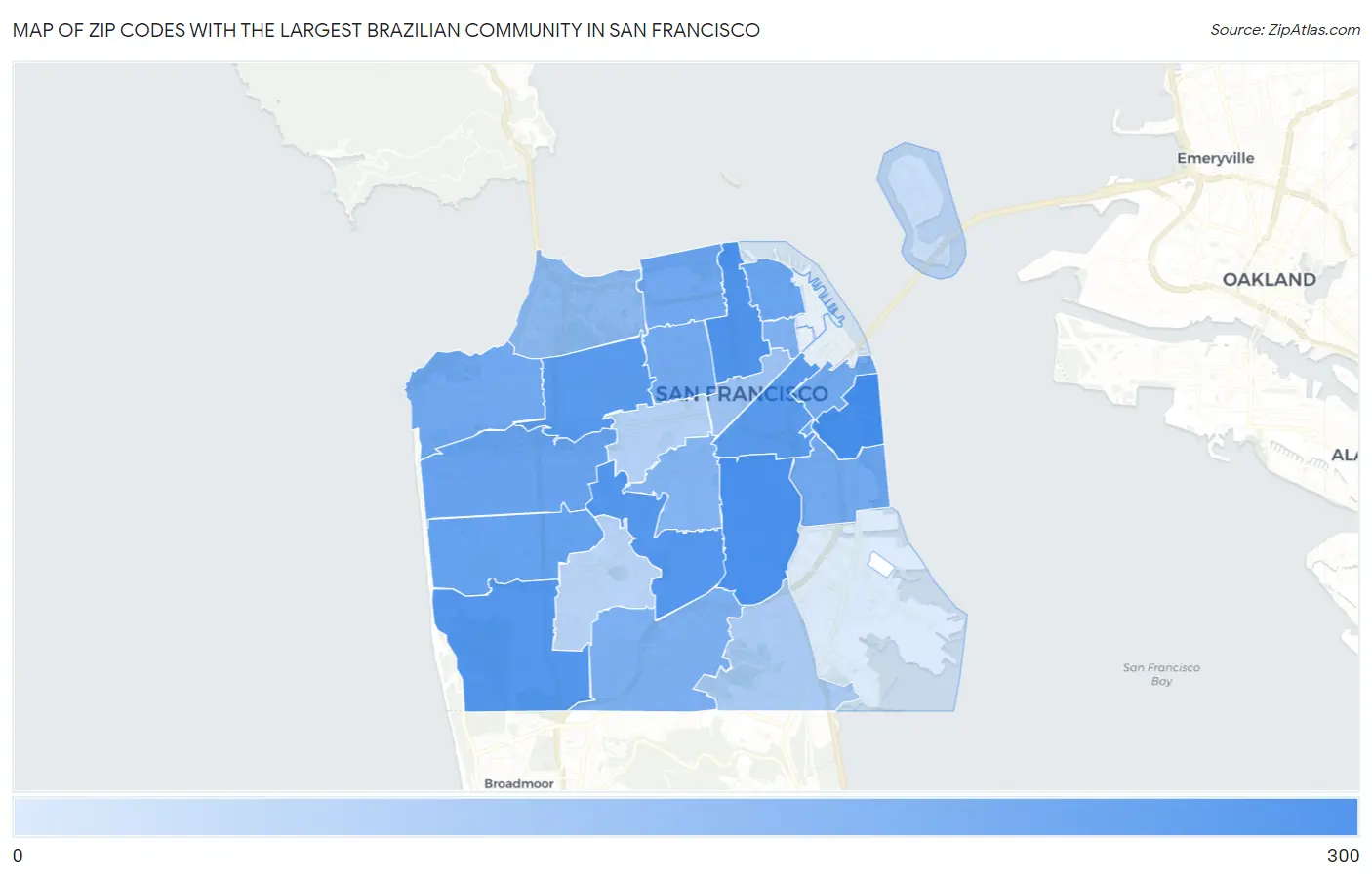 Zip Codes with the Largest Brazilian Community in San Francisco Map