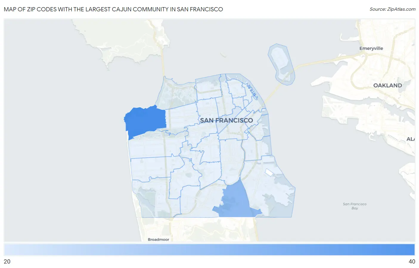 Zip Codes with the Largest Cajun Community in San Francisco Map