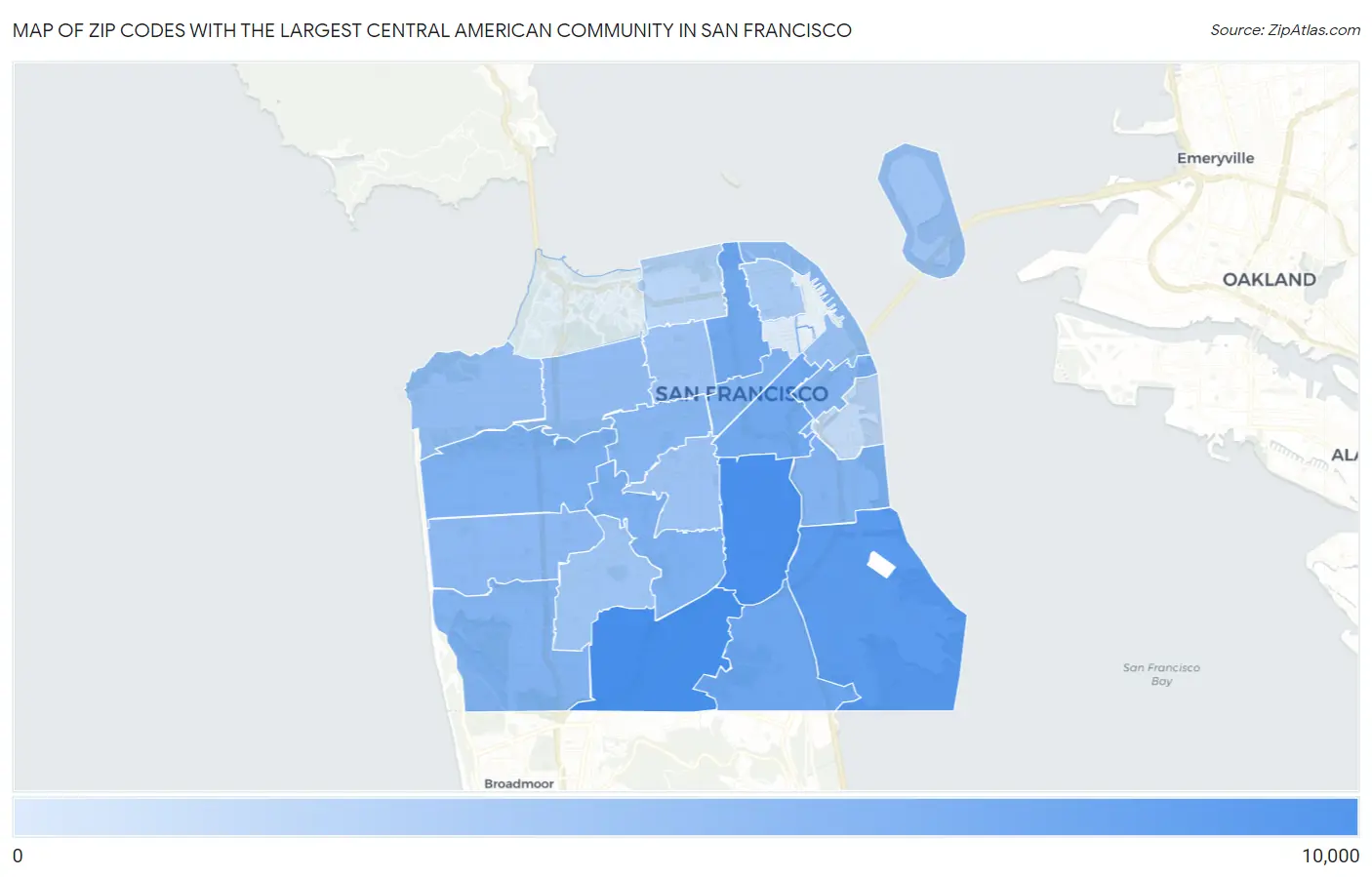 Zip Codes with the Largest Central American Community in San Francisco Map