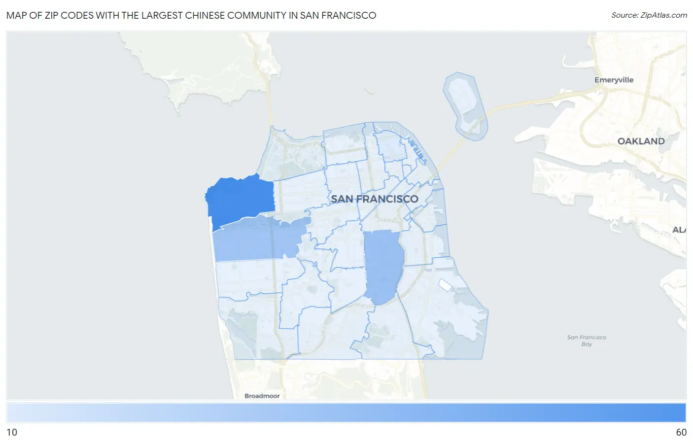Zip Codes with the Largest Chinese Community in San Francisco Map