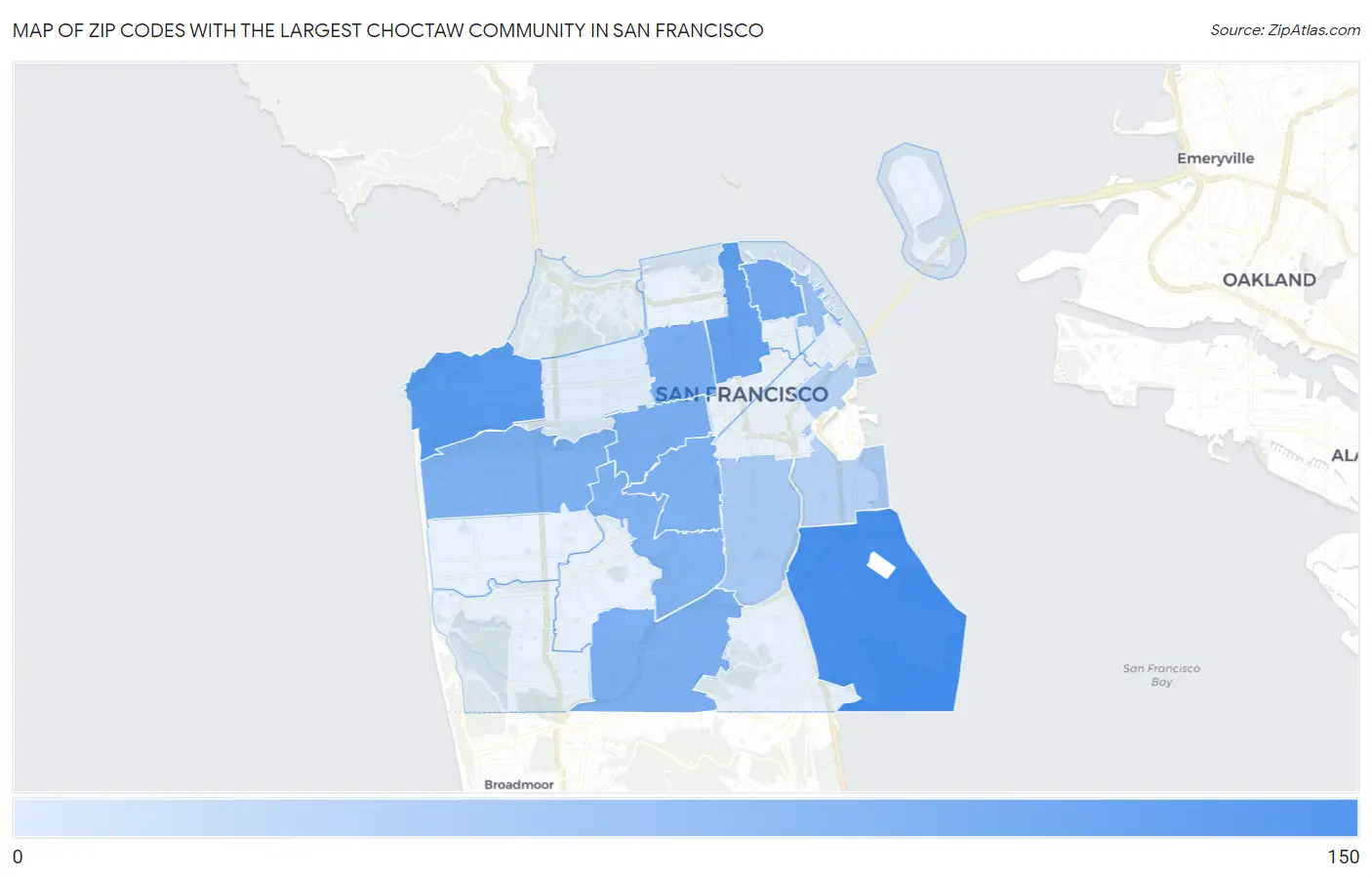 Zip Codes with the Largest Choctaw Community in San Francisco Map