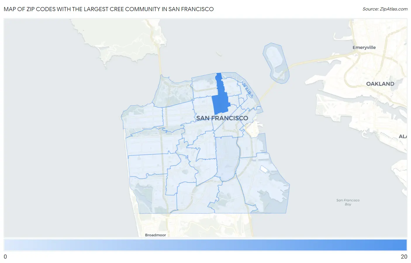 Zip Codes with the Largest Cree Community in San Francisco Map