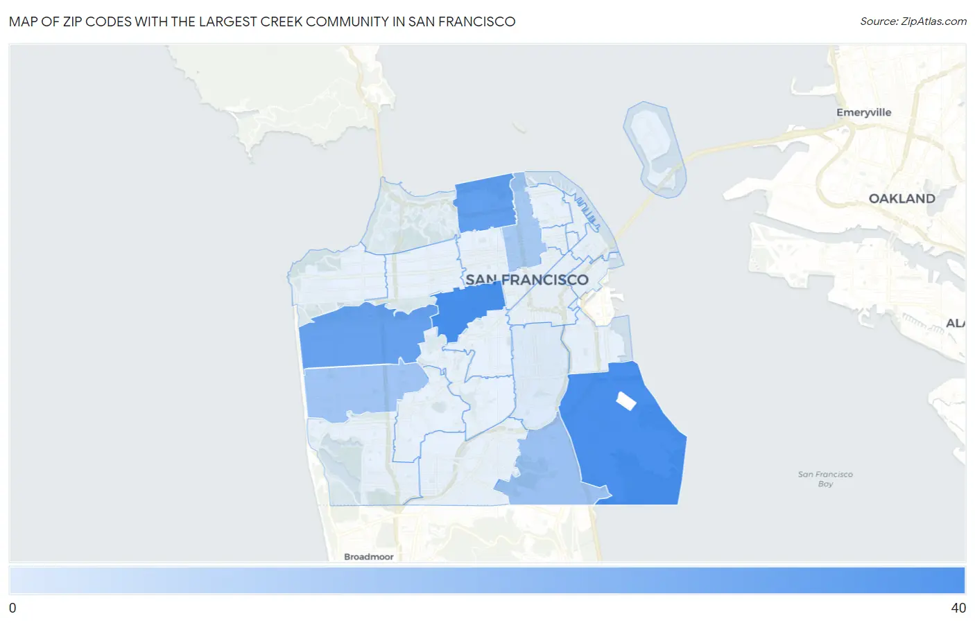 Zip Codes with the Largest Creek Community in San Francisco Map