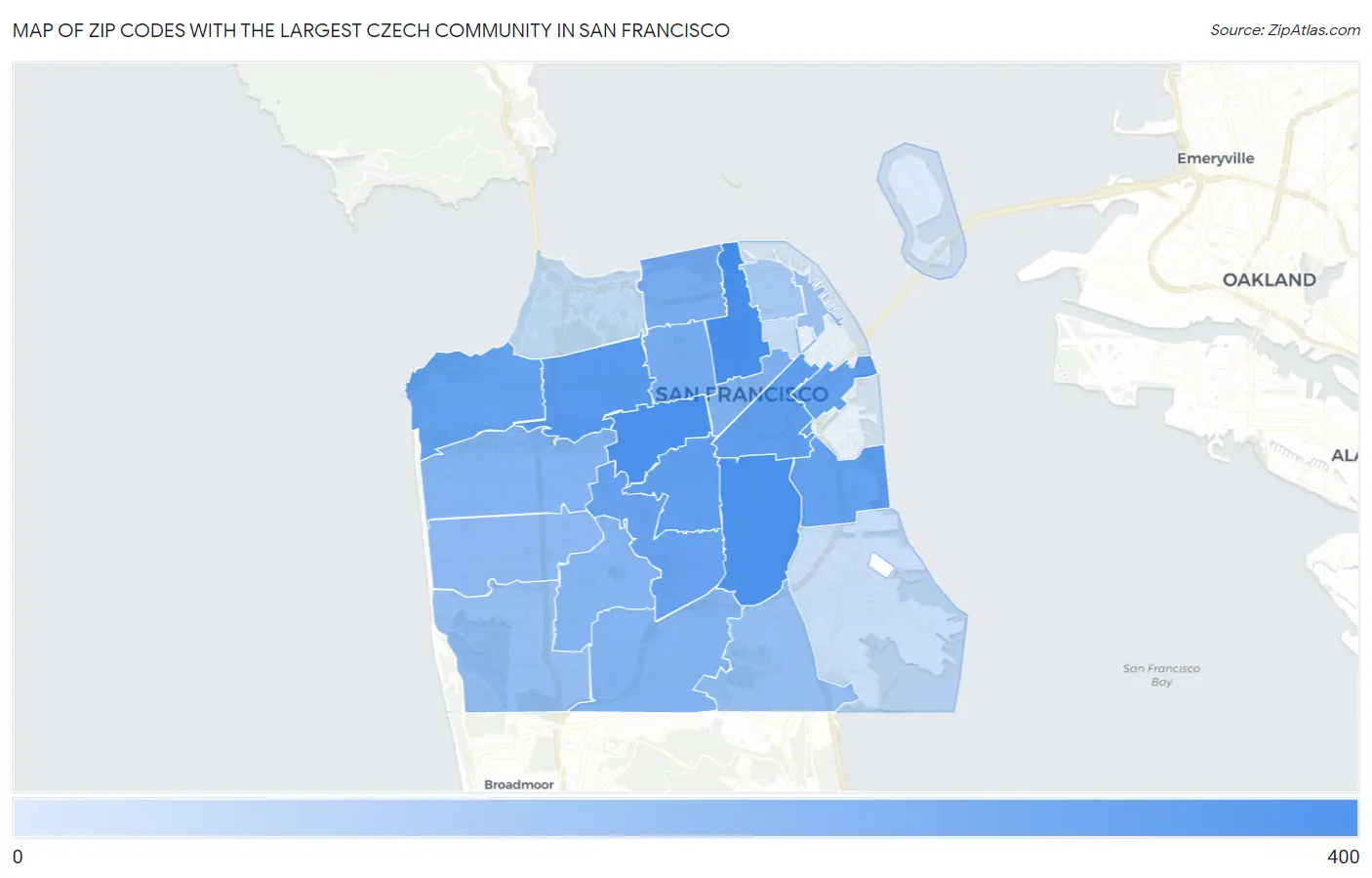 Zip Codes with the Largest Czech Community in San Francisco Map
