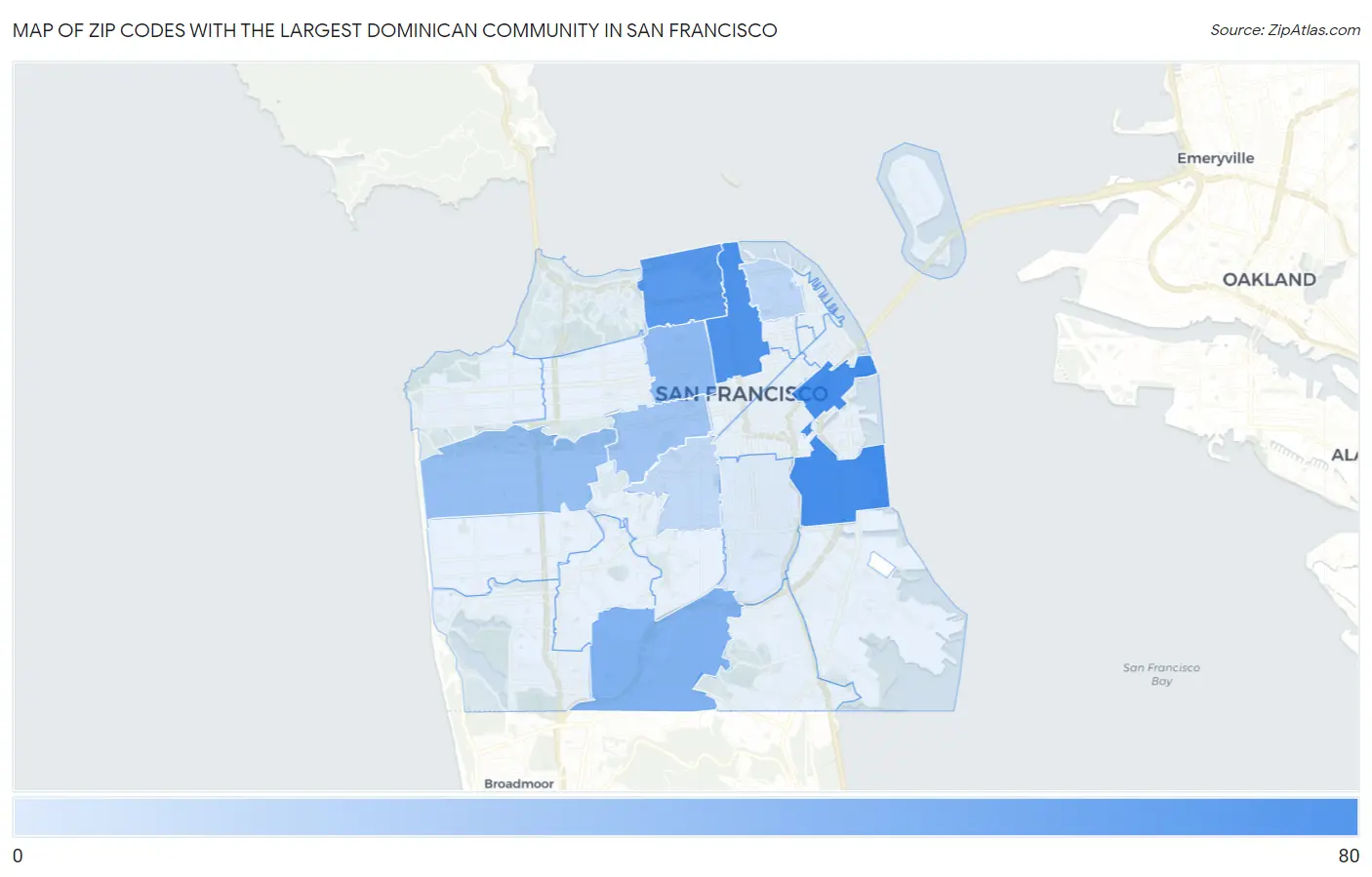 Zip Codes with the Largest Dominican Community in San Francisco Map