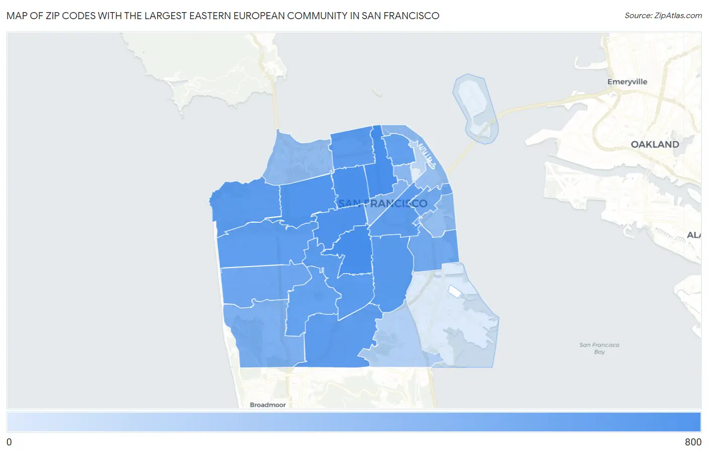 Zip Codes with the Largest Eastern European Community in San Francisco Map