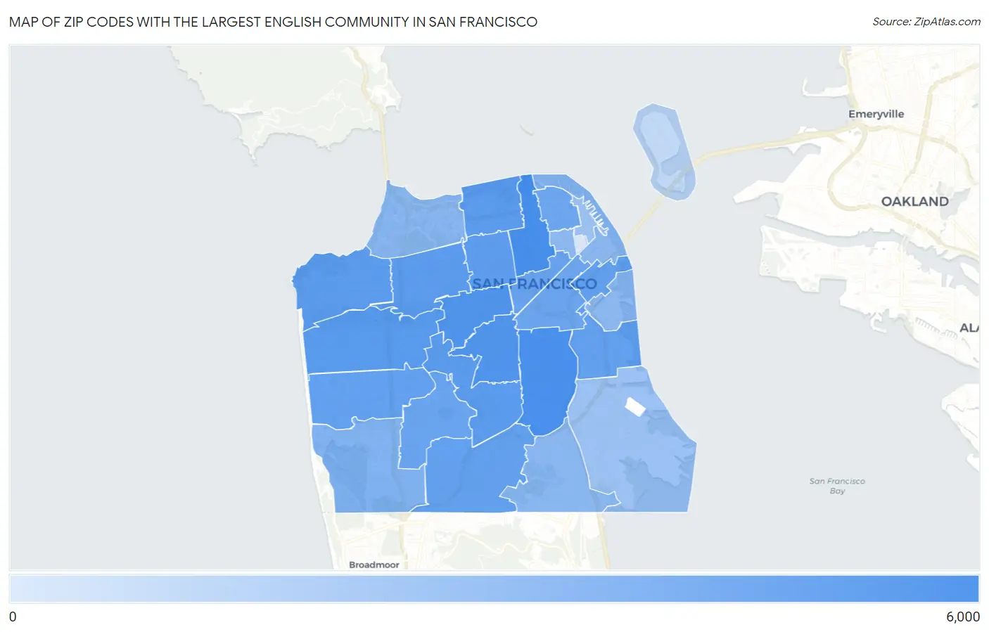 Zip Codes with the Largest English Community in San Francisco Map