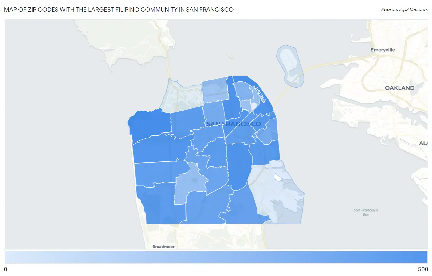 Zip Codes with the Largest Filipino Community in San Francisco Map