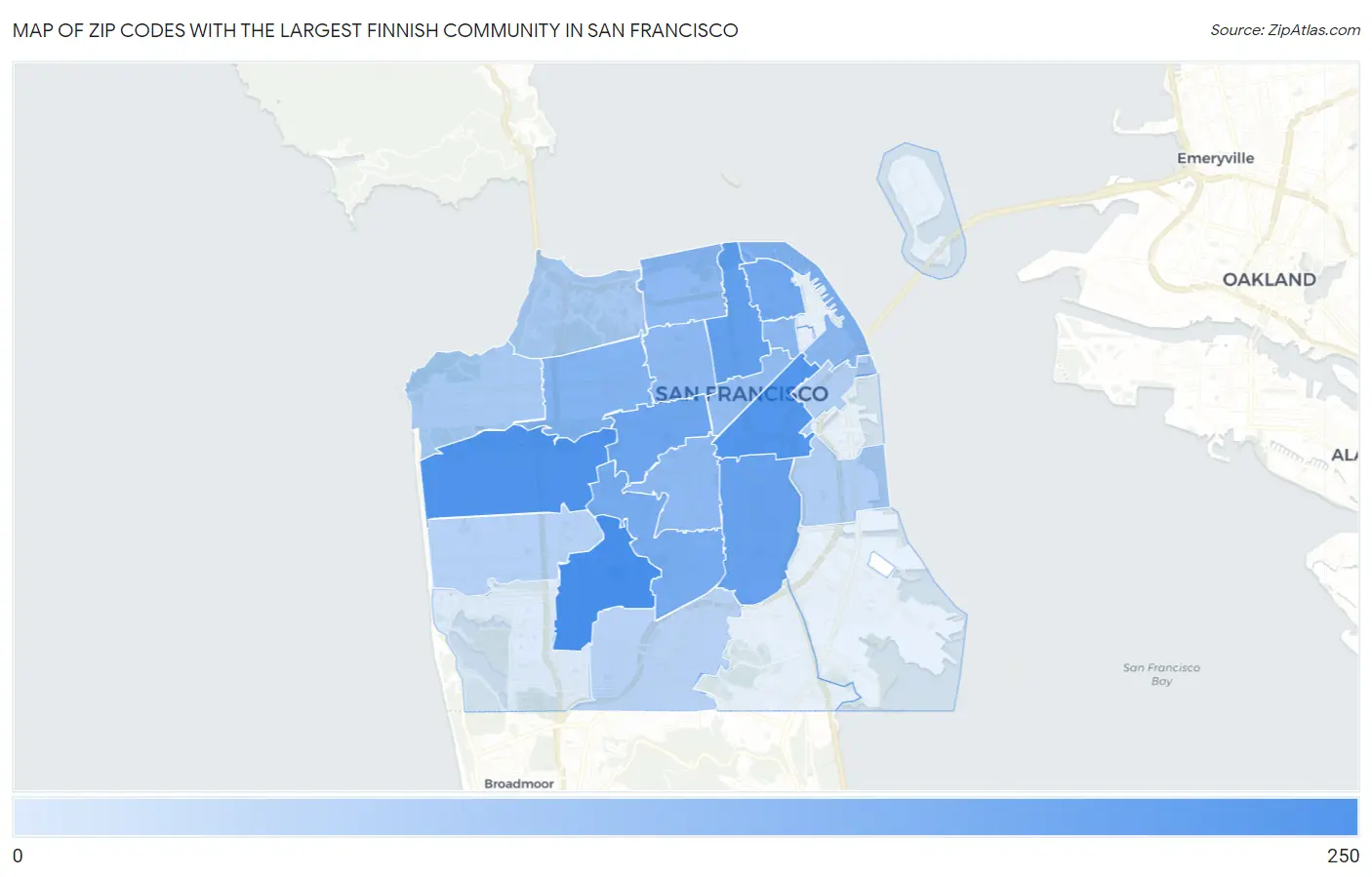 Zip Codes with the Largest Finnish Community in San Francisco Map