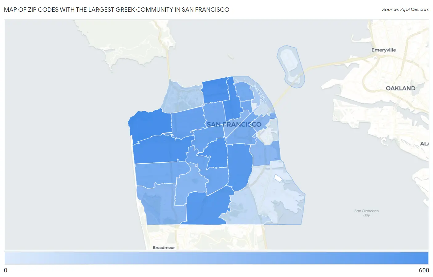 Zip Codes with the Largest Greek Community in San Francisco Map