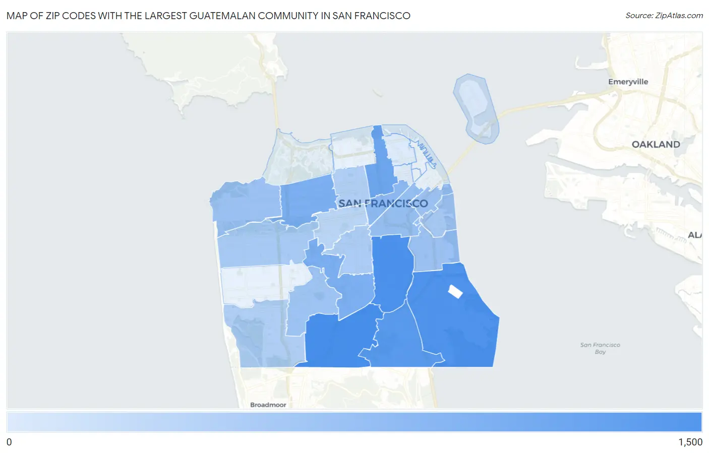 Zip Codes with the Largest Guatemalan Community in San Francisco Map