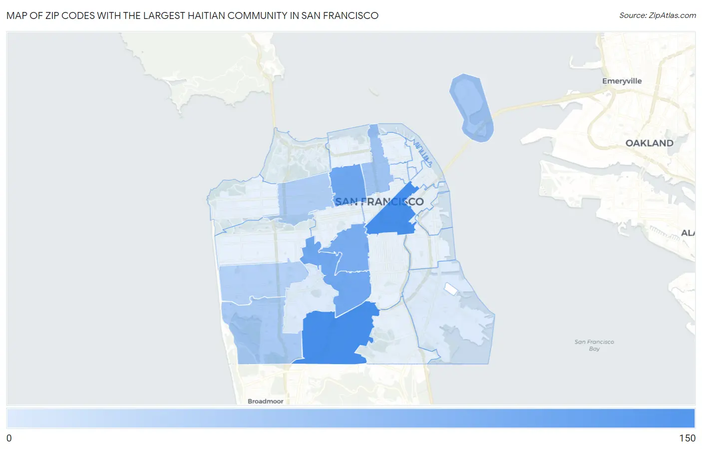 Zip Codes with the Largest Haitian Community in San Francisco Map