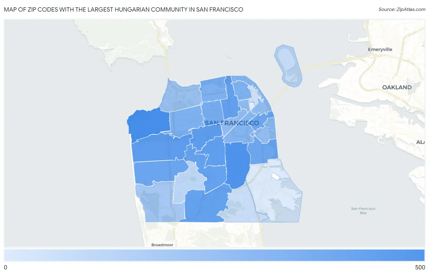 Zip Codes with the Largest Hungarian Community in San Francisco Map