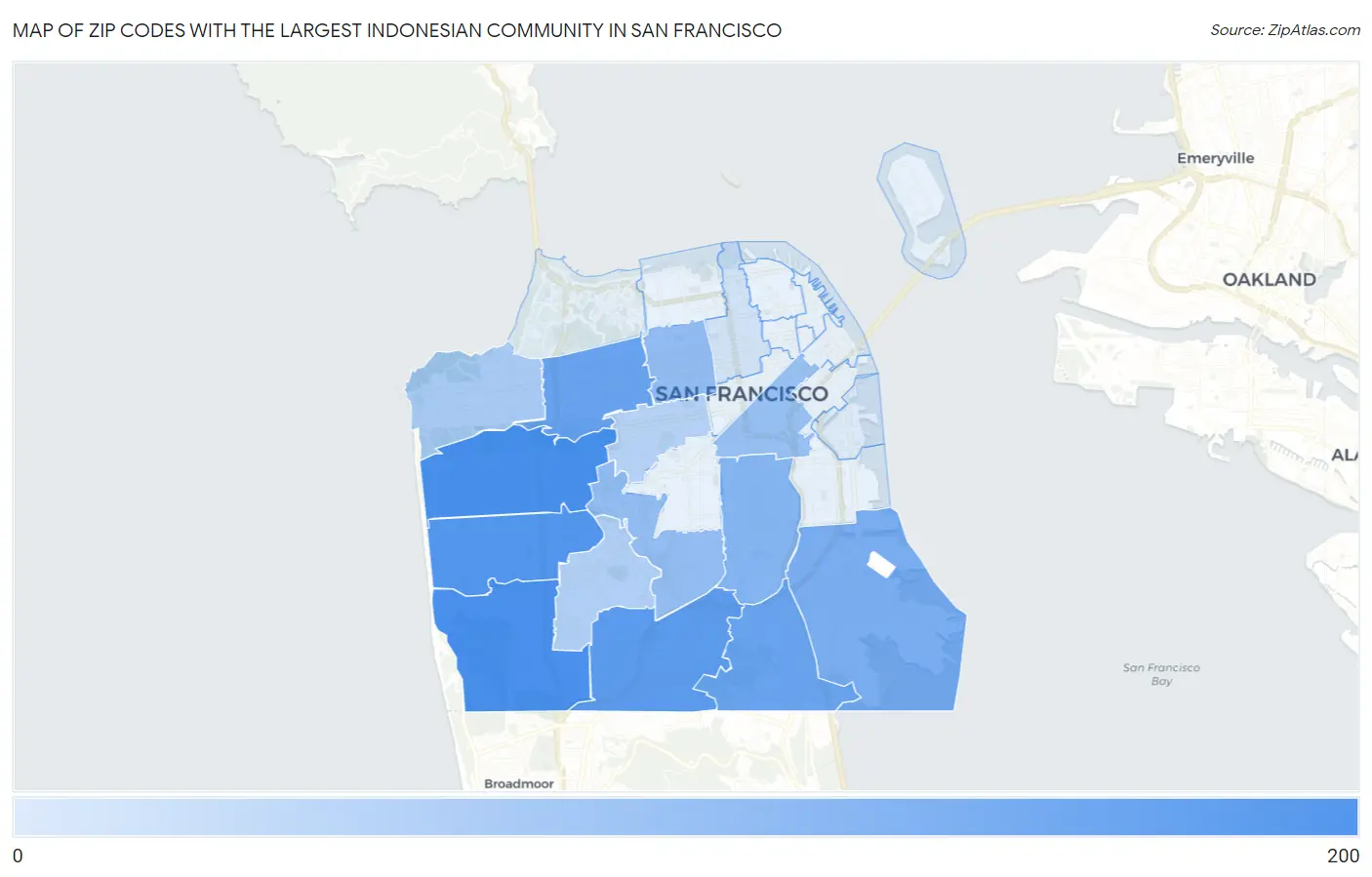 Zip Codes with the Largest Indonesian Community in San Francisco Map