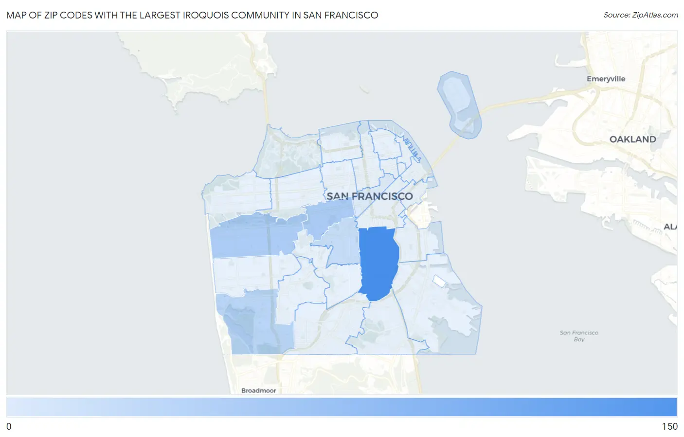 Zip Codes with the Largest Iroquois Community in San Francisco Map