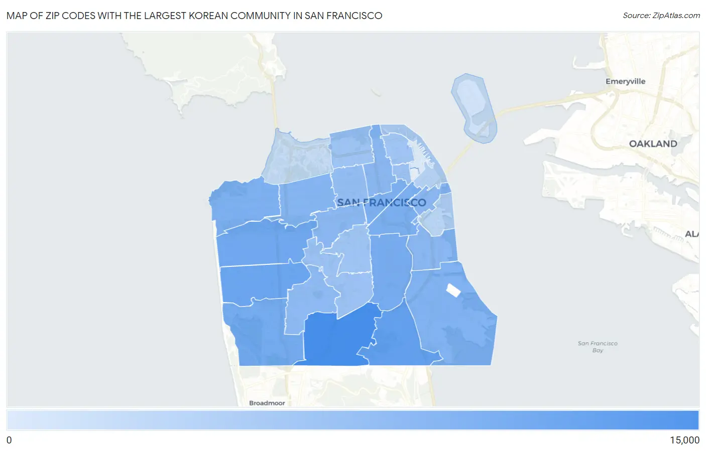 Zip Codes with the Largest Korean Community in San Francisco Map
