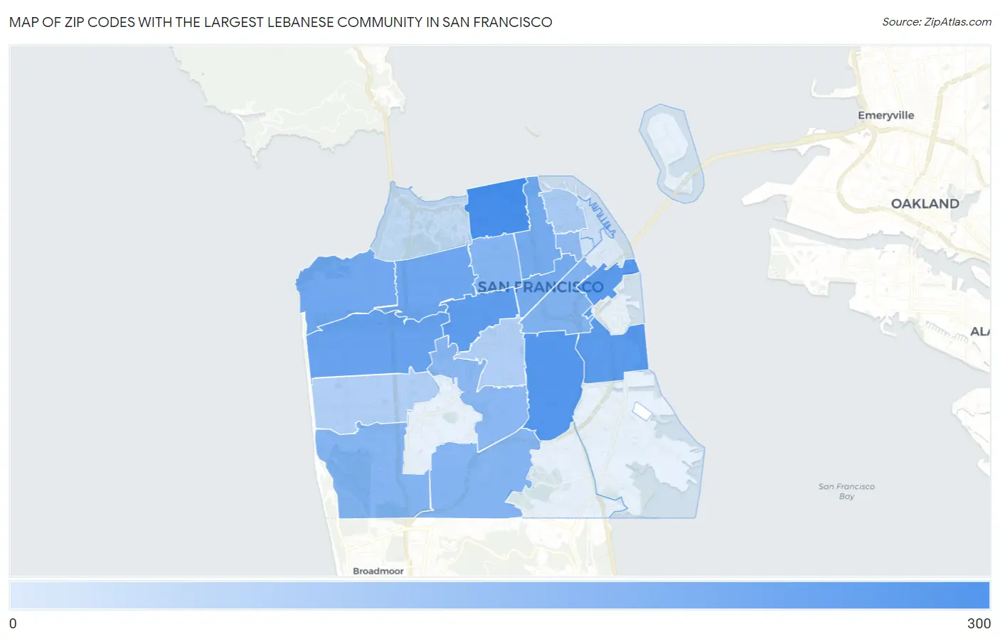 Zip Codes with the Largest Lebanese Community in San Francisco Map