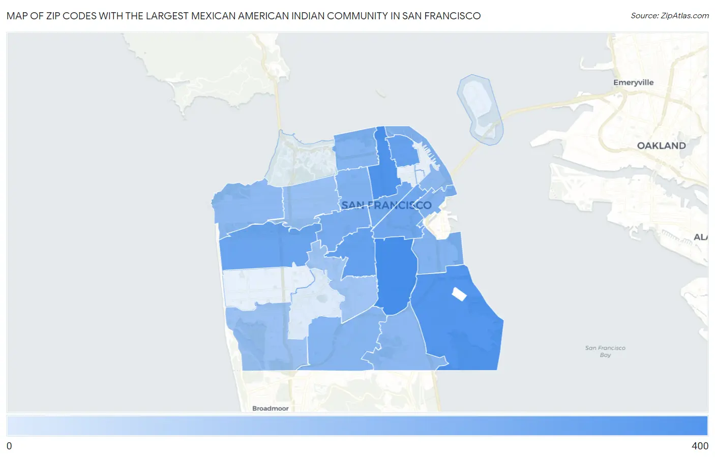 Zip Codes with the Largest Mexican American Indian Community in San Francisco Map