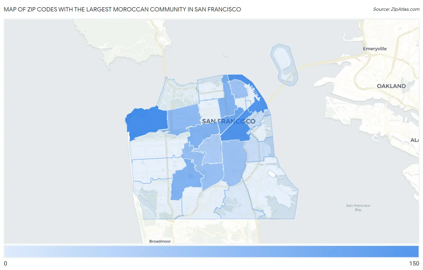 Zip Codes with the Largest Moroccan Community in San Francisco Map