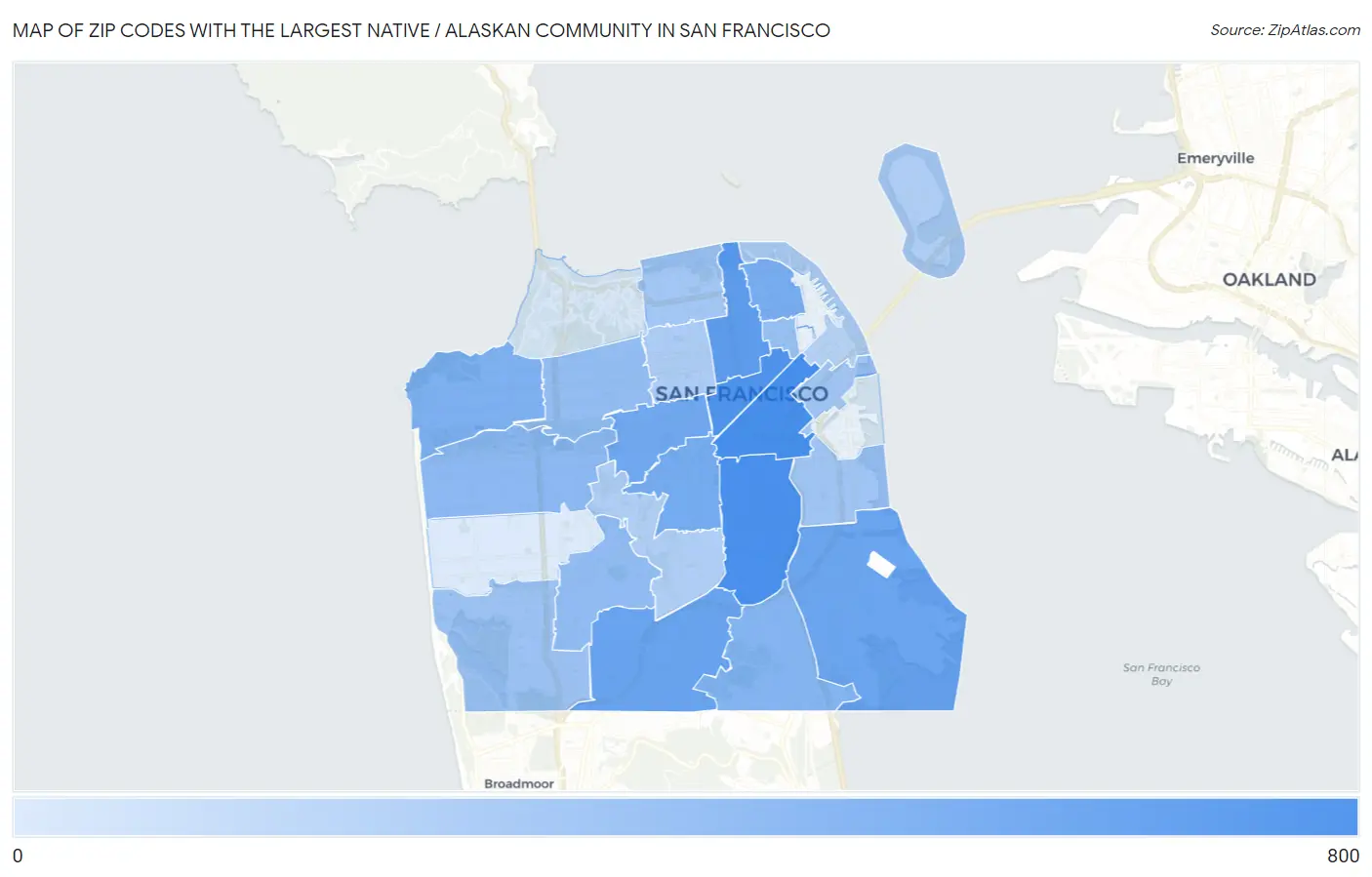 Zip Codes with the Largest Native / Alaskan Community in San Francisco Map