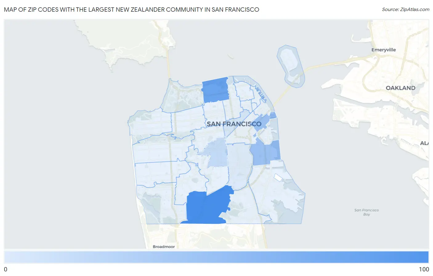 Zip Codes with the Largest New Zealander Community in San Francisco Map