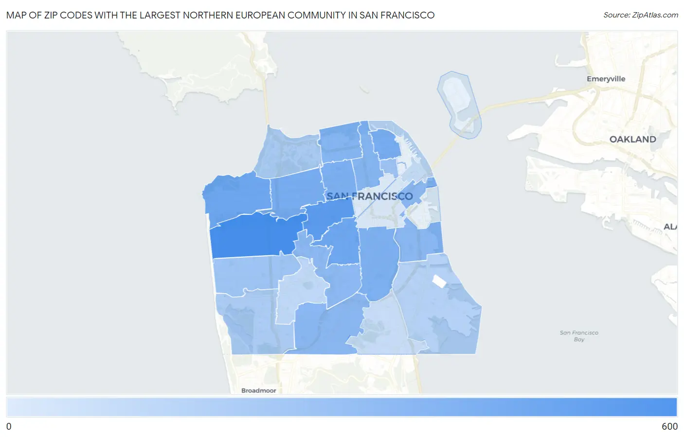 Zip Codes with the Largest Northern European Community in San Francisco Map