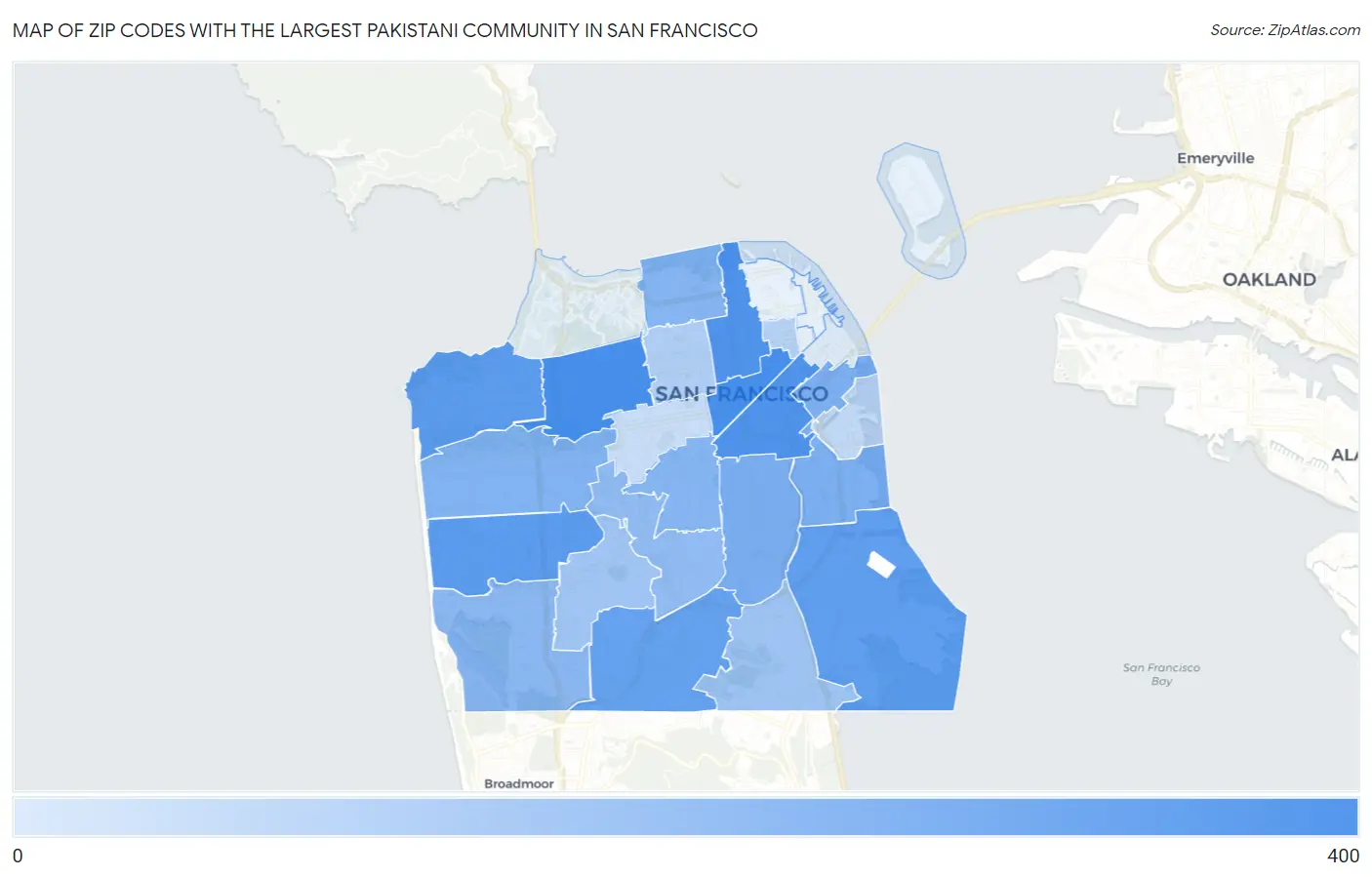 Zip Codes with the Largest Pakistani Community in San Francisco Map