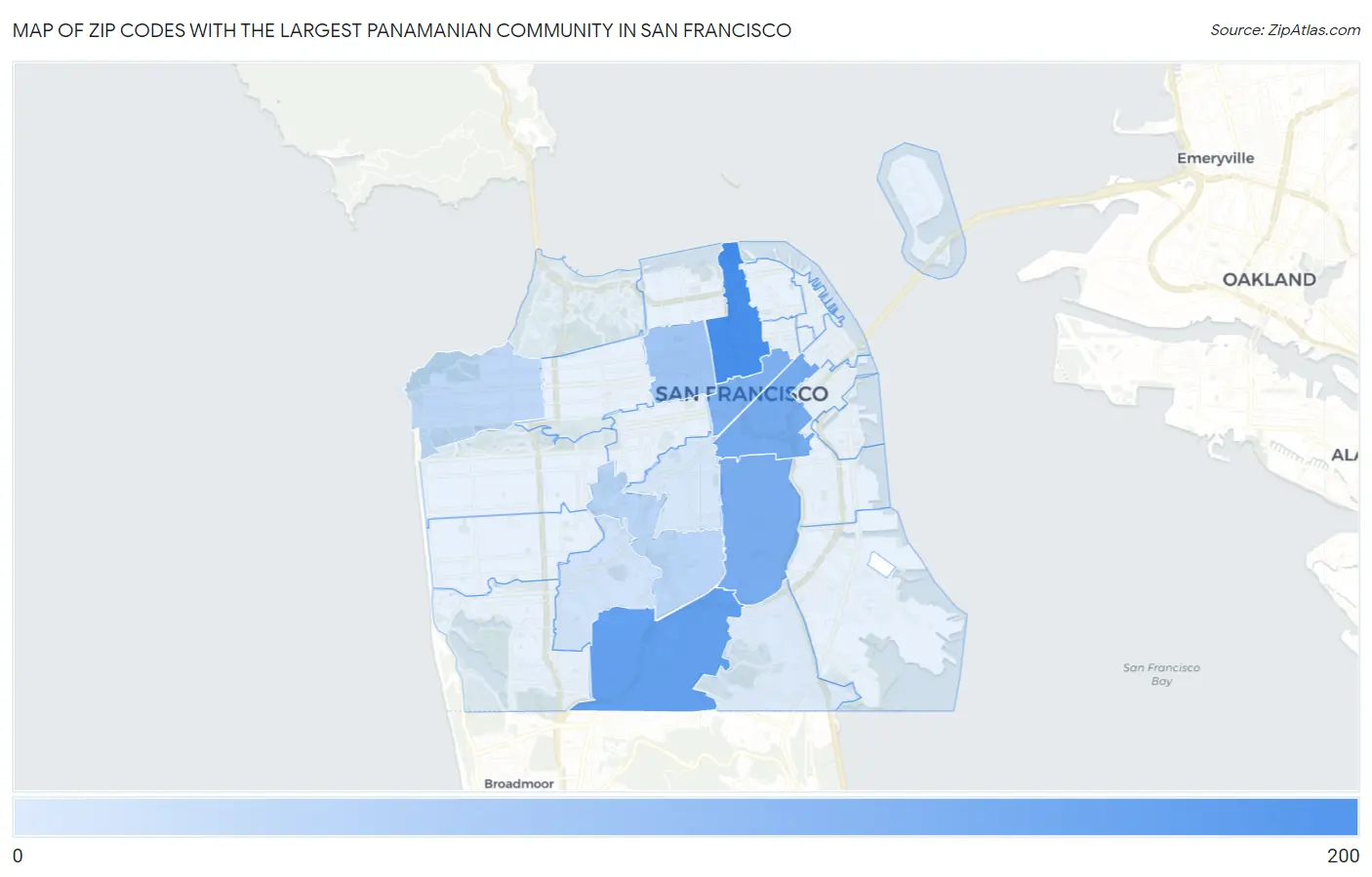 Zip Codes with the Largest Panamanian Community in San Francisco Map