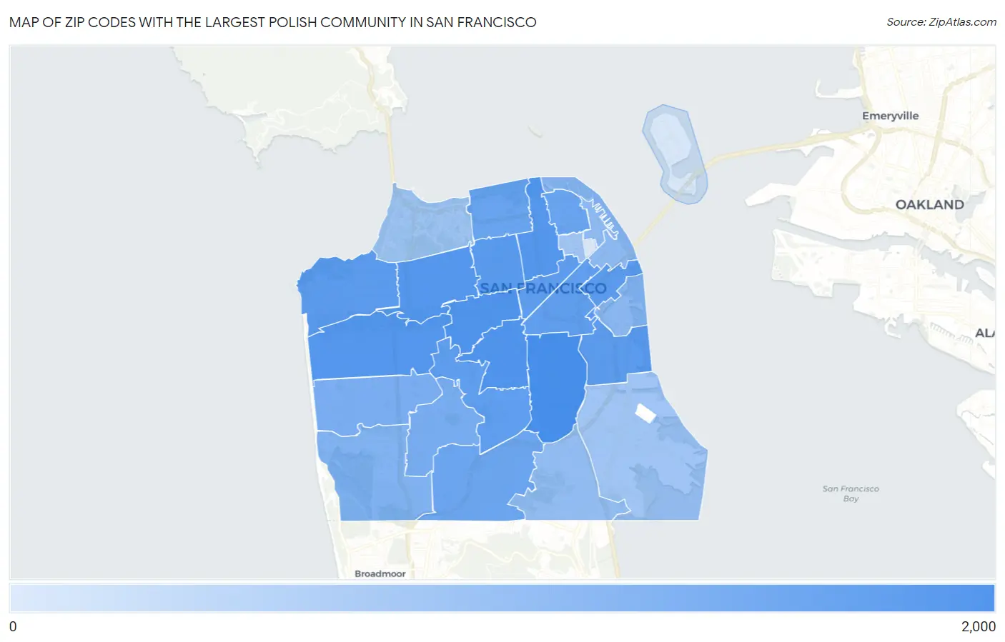 Zip Codes with the Largest Polish Community in San Francisco Map