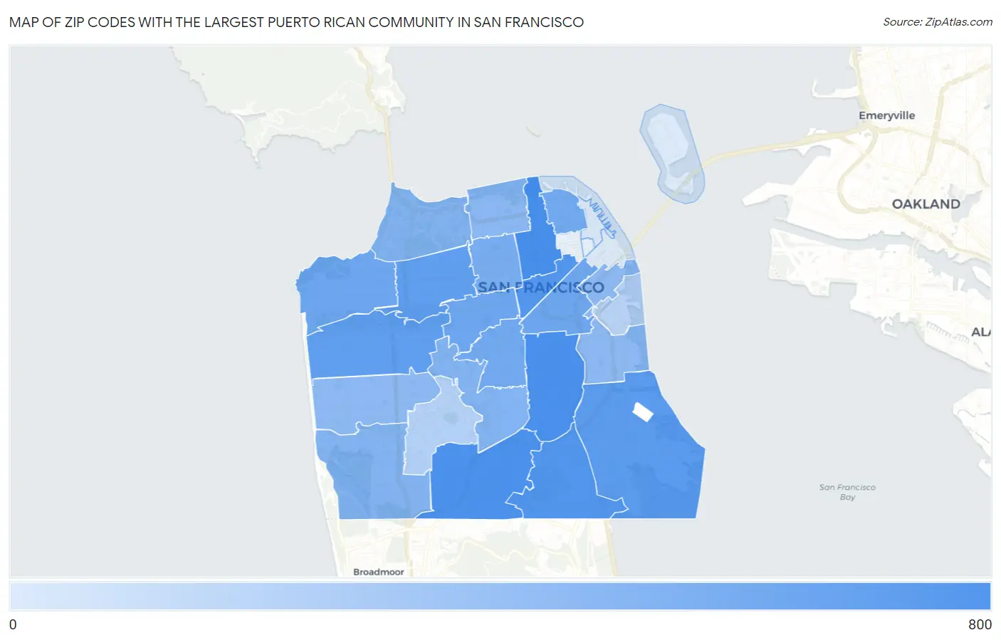 Zip Codes with the Largest Puerto Rican Community in San Francisco Map