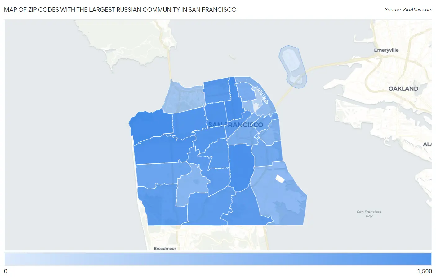 Zip Codes with the Largest Russian Community in San Francisco Map